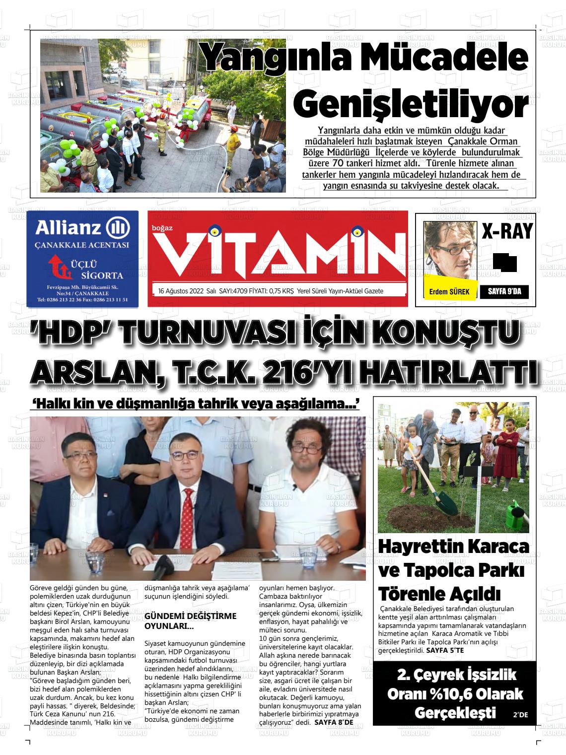 16 Ağustos 2022 Gazete Vitamin Gazete Manşeti
