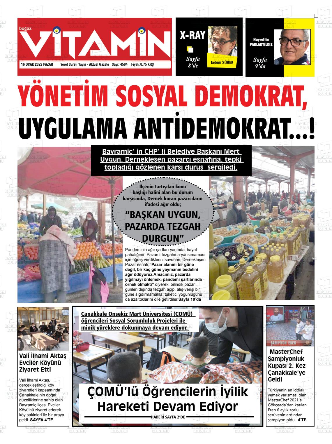 16 Ocak 2022 Gazete Vitamin Gazete Manşeti