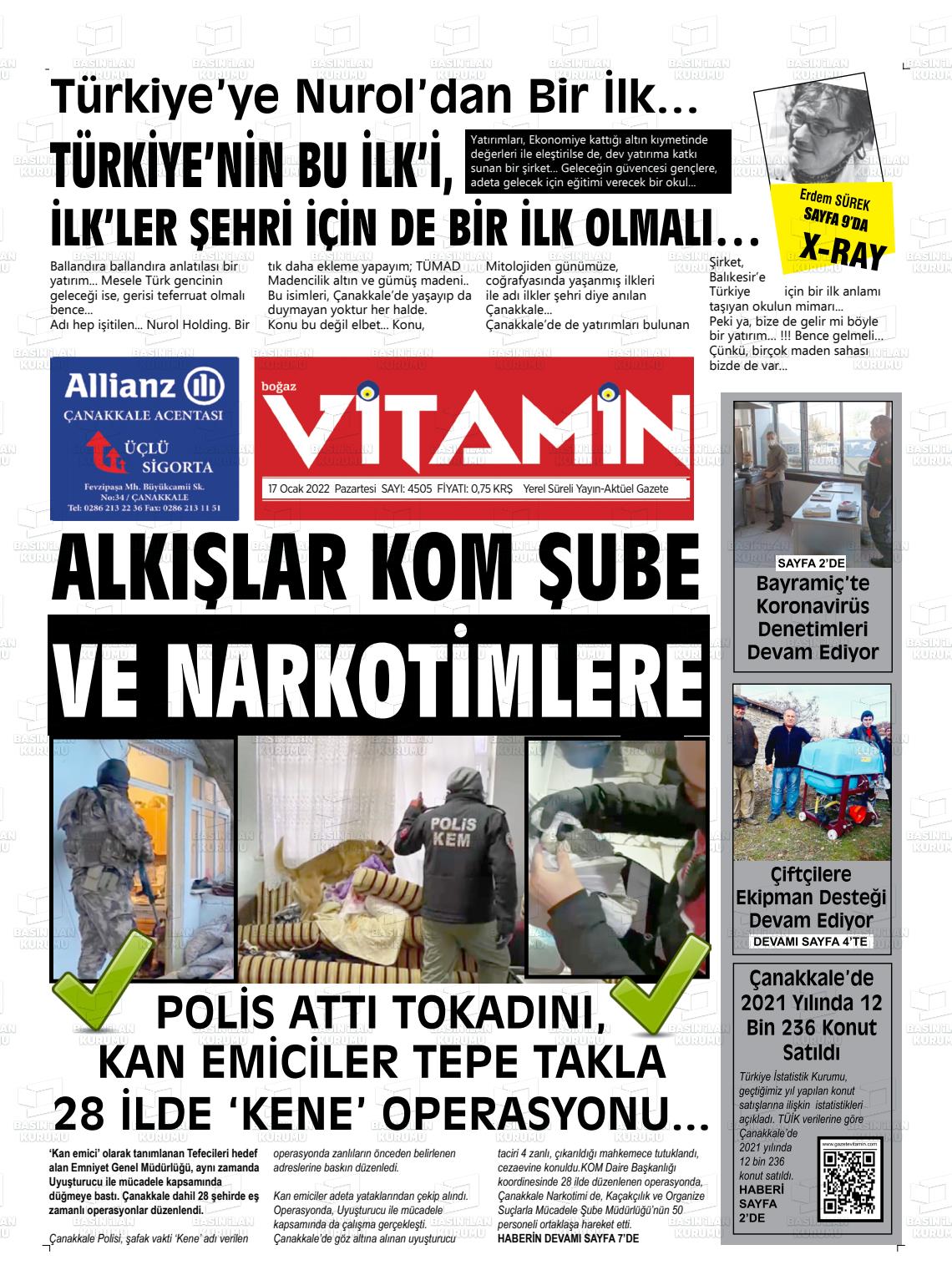 17 Ocak 2022 Gazete Vitamin Gazete Manşeti