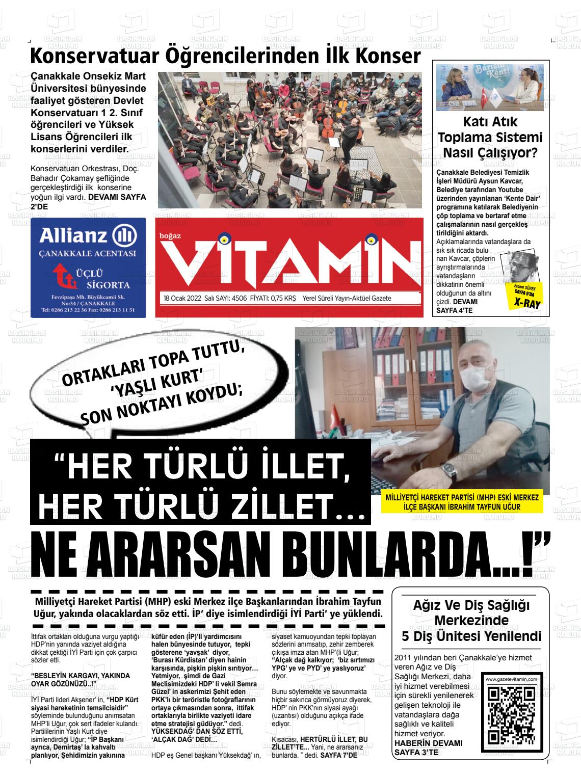 18 Ocak 2022 Gazete Vitamin Gazete Manşeti