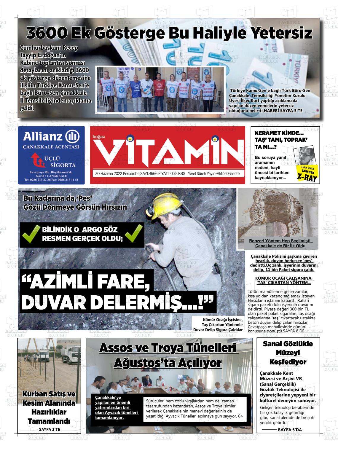 01 Temmuz 2022 Gazete Vitamin Gazete Manşeti