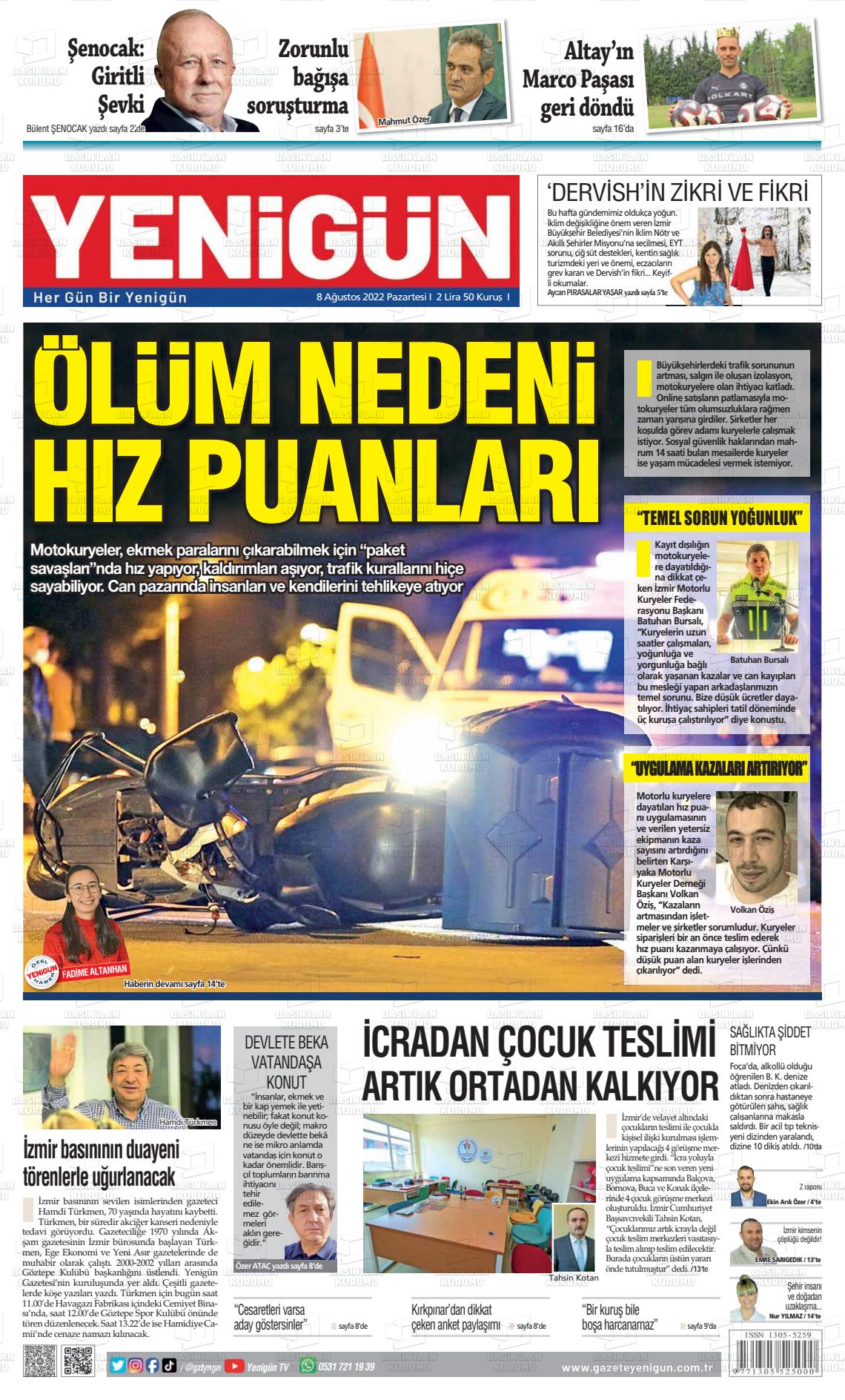 08 Ağustos 2022 Yeni Gün Gazete Manşeti