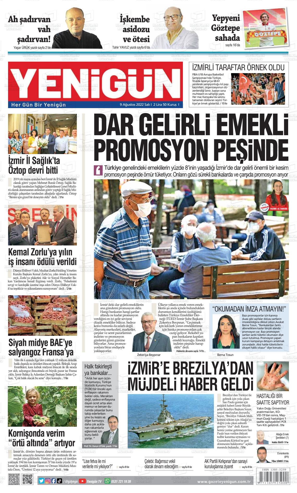 09 Ağustos 2022 Yeni Gün Gazete Manşeti
