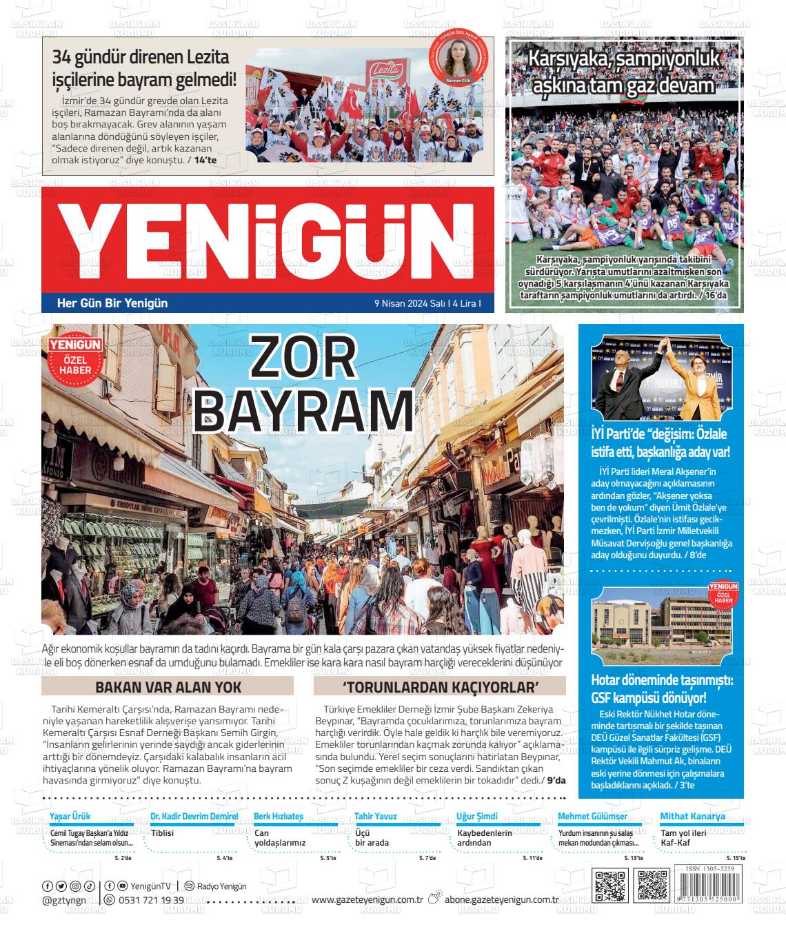 09 Nisan 2024 Yeni Gün Gazete Manşeti
