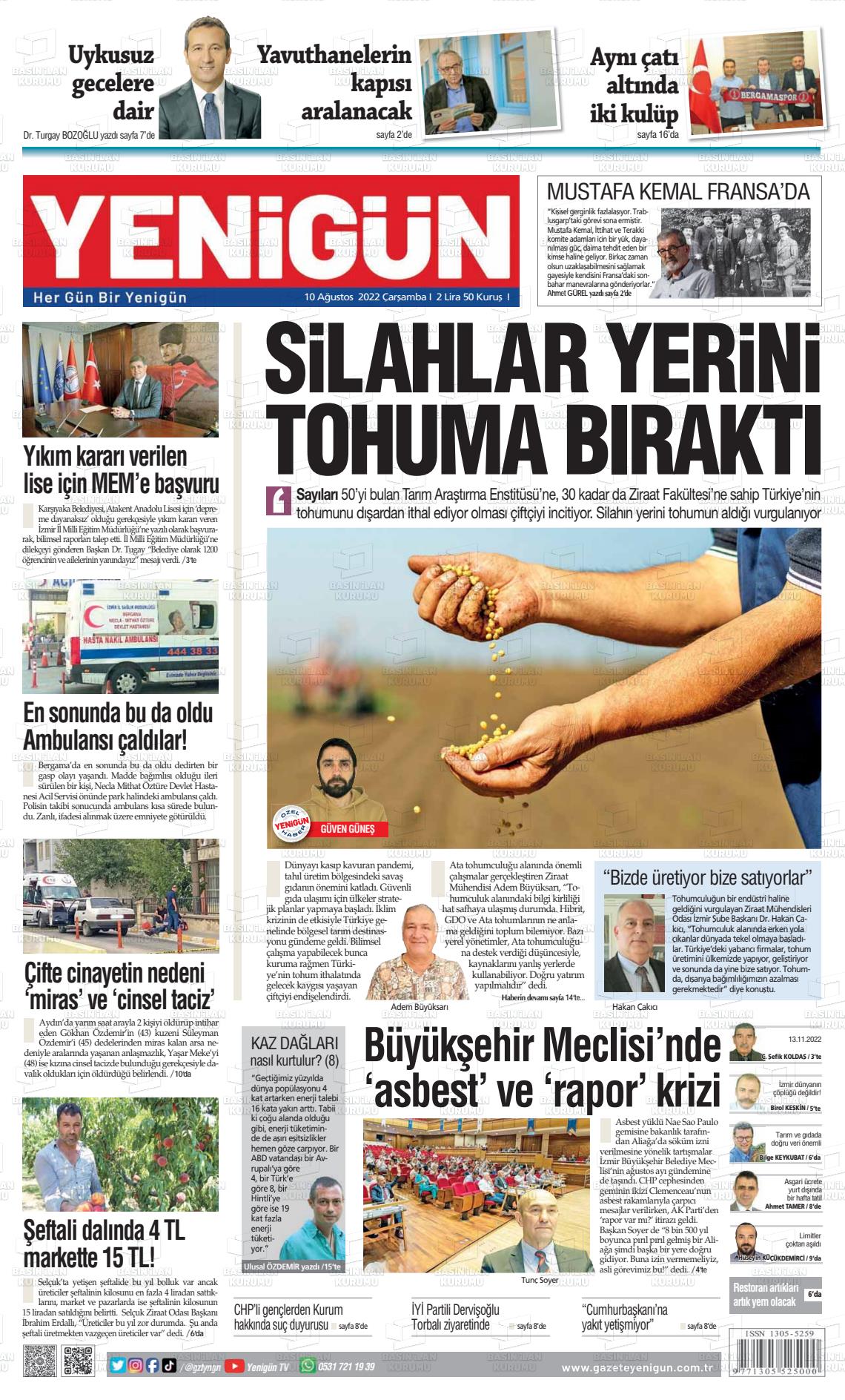 10 Ağustos 2022 Yeni Gün Gazete Manşeti