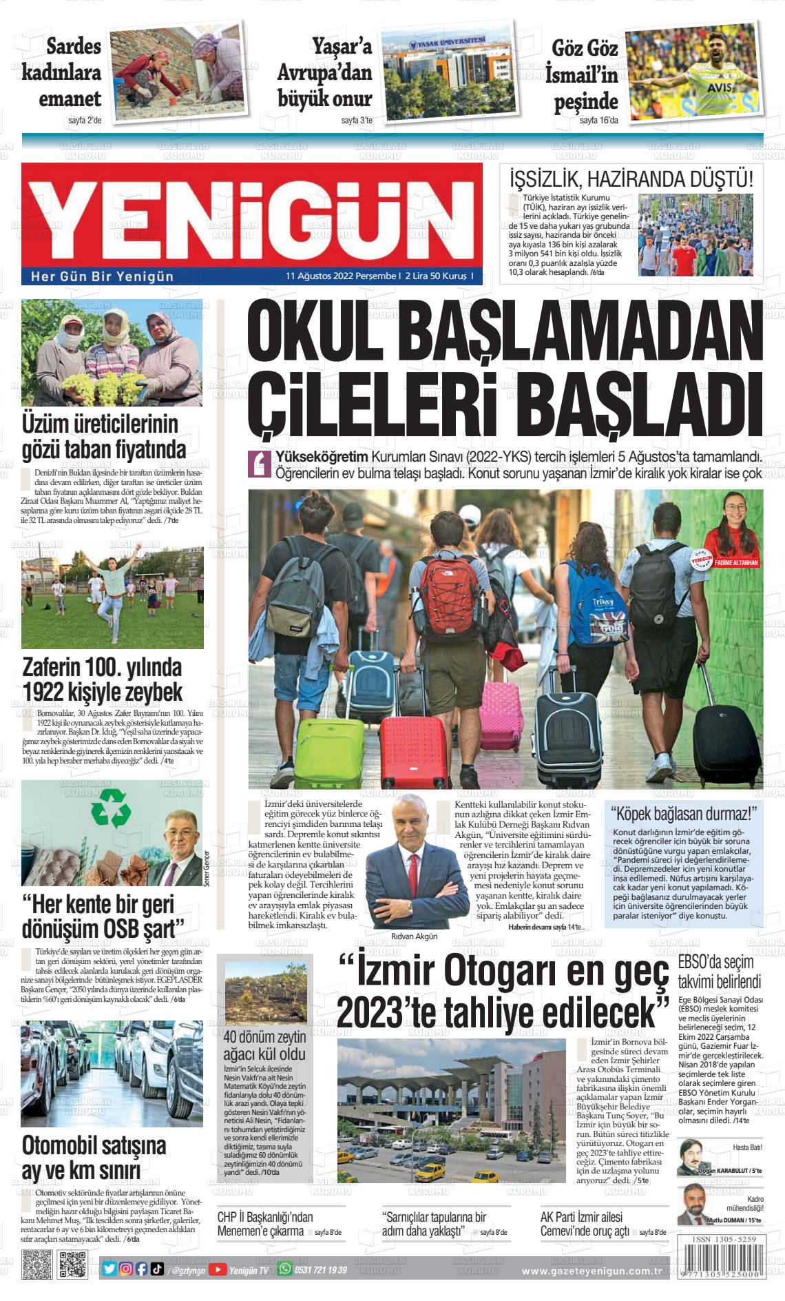 11 Ağustos 2022 Yeni Gün Gazete Manşeti