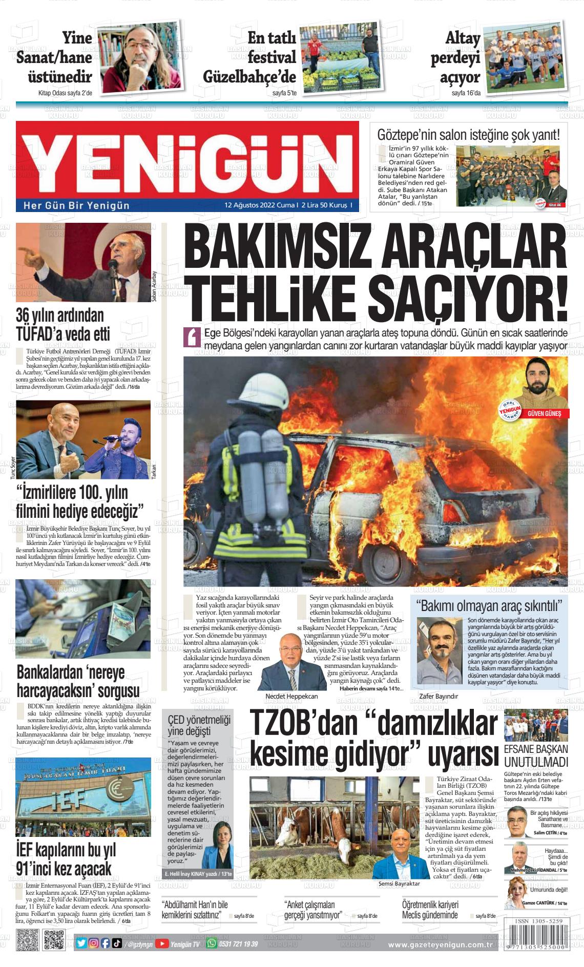 12 Ağustos 2022 Yeni Gün Gazete Manşeti