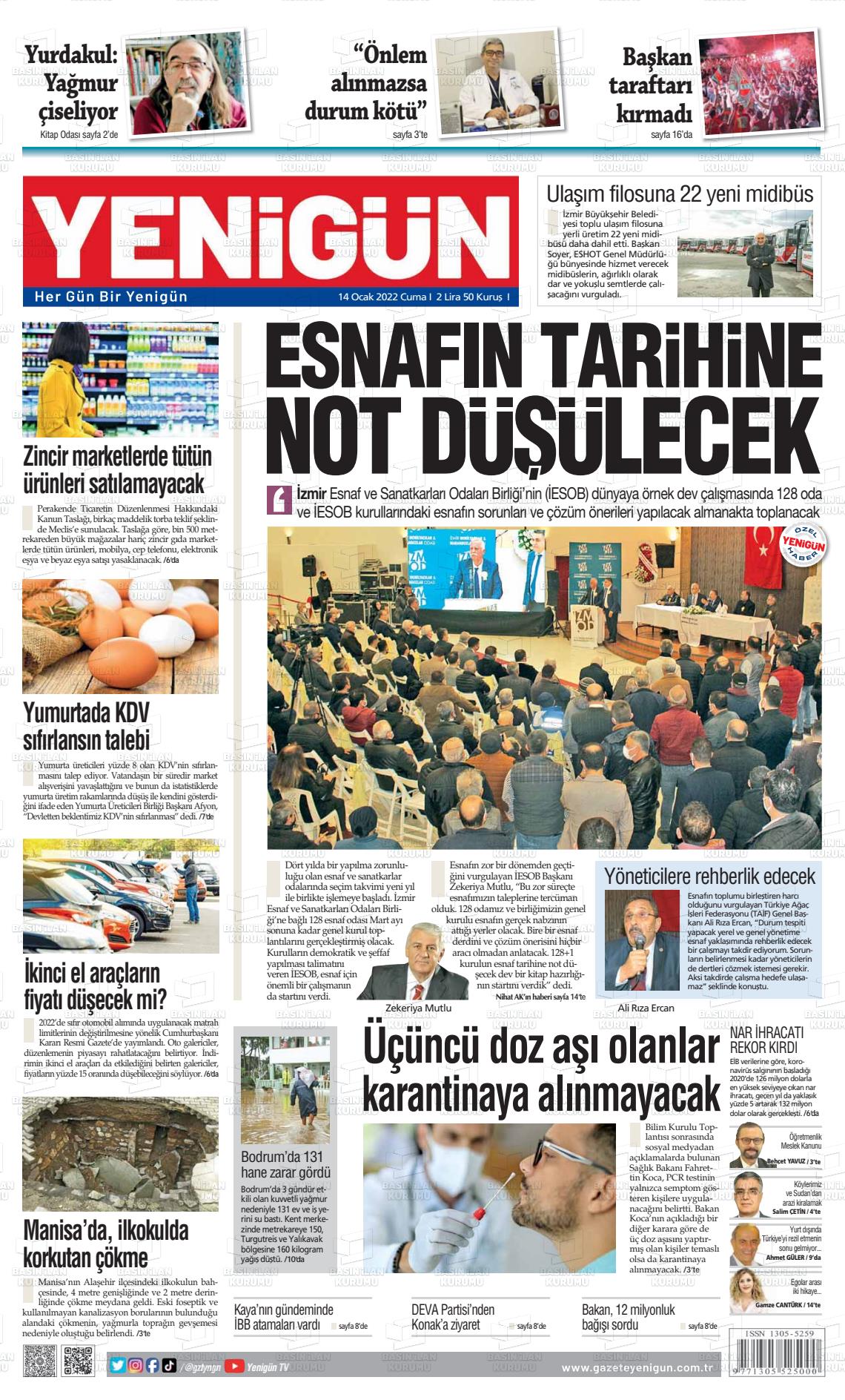14 Ocak 2022 Yeni Gün Gazete Manşeti