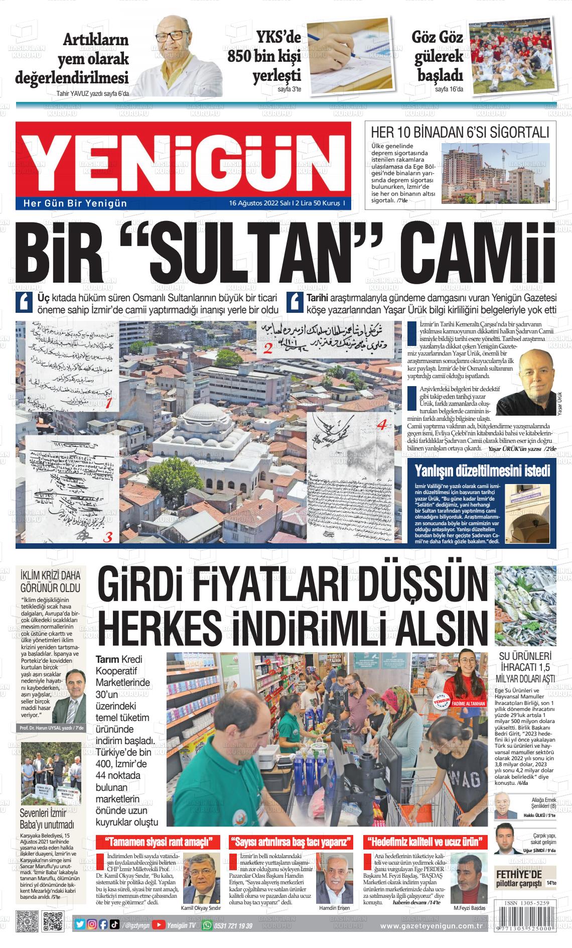 16 Ağustos 2022 Yeni Gün Gazete Manşeti