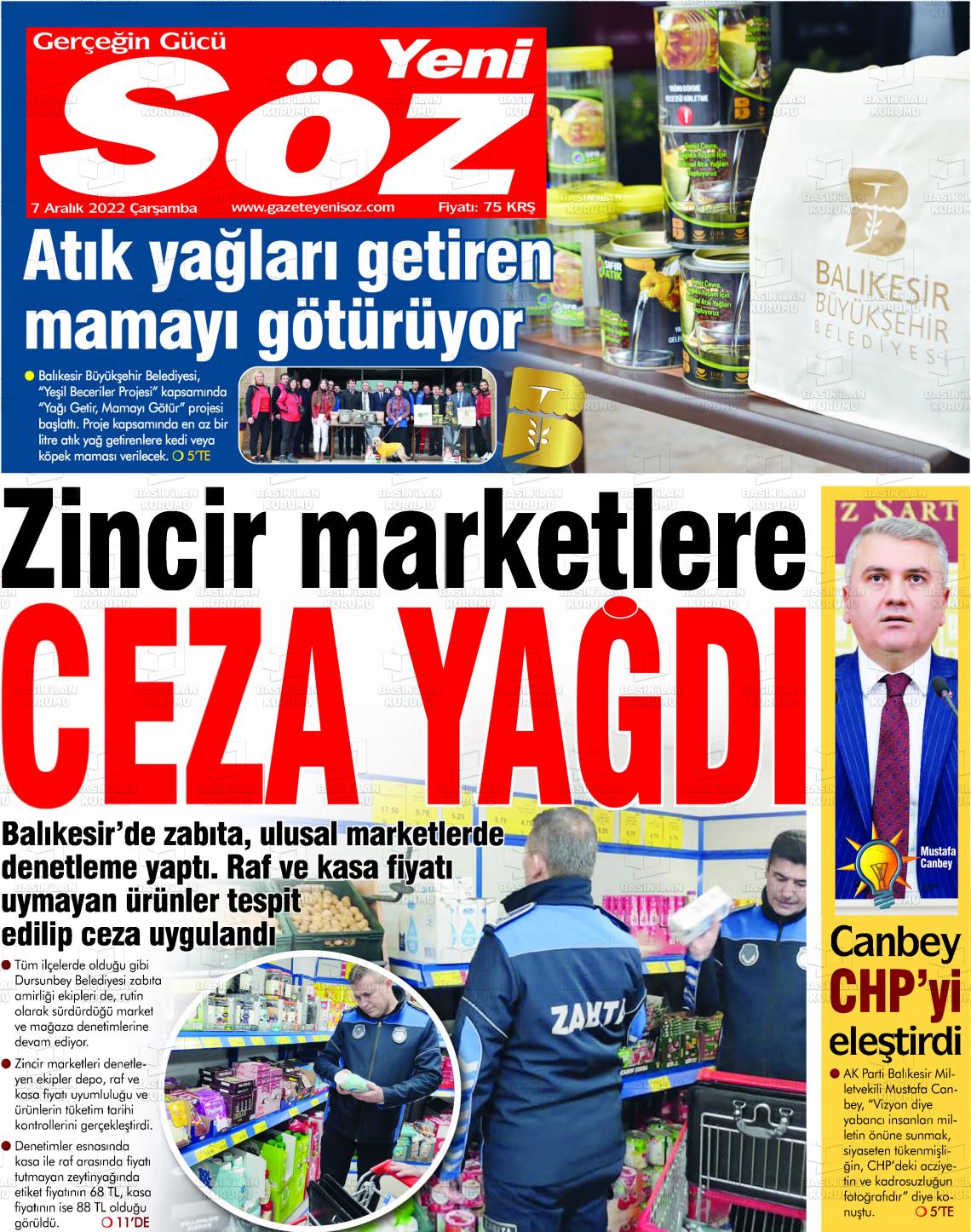 07 Aralık 2022 Yeni Söz Gazete Manşeti