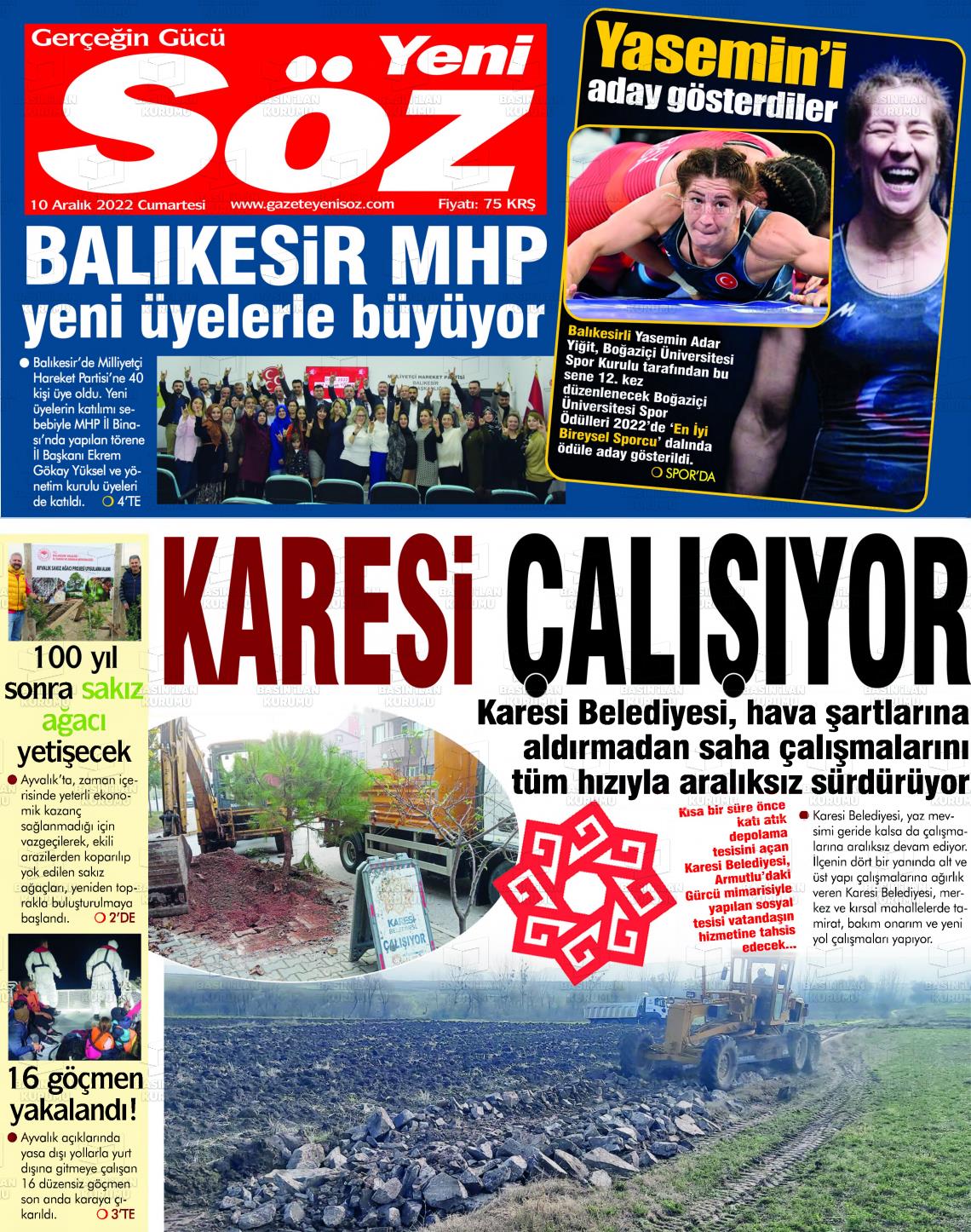 10 Aralık 2022 Yeni Söz Gazete Manşeti