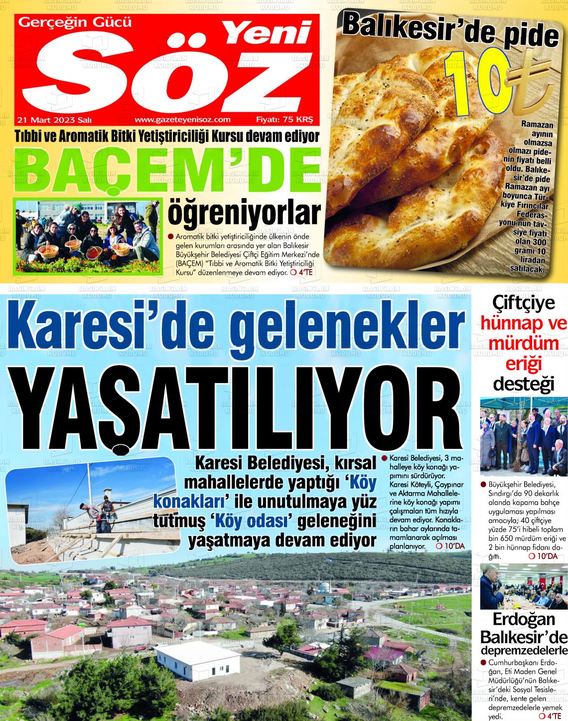 21 Mart 2023 Yeni Söz Gazete Manşeti