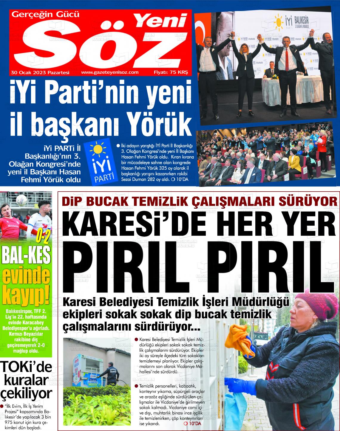 30 Ocak 2023 Yeni Söz Gazete Manşeti