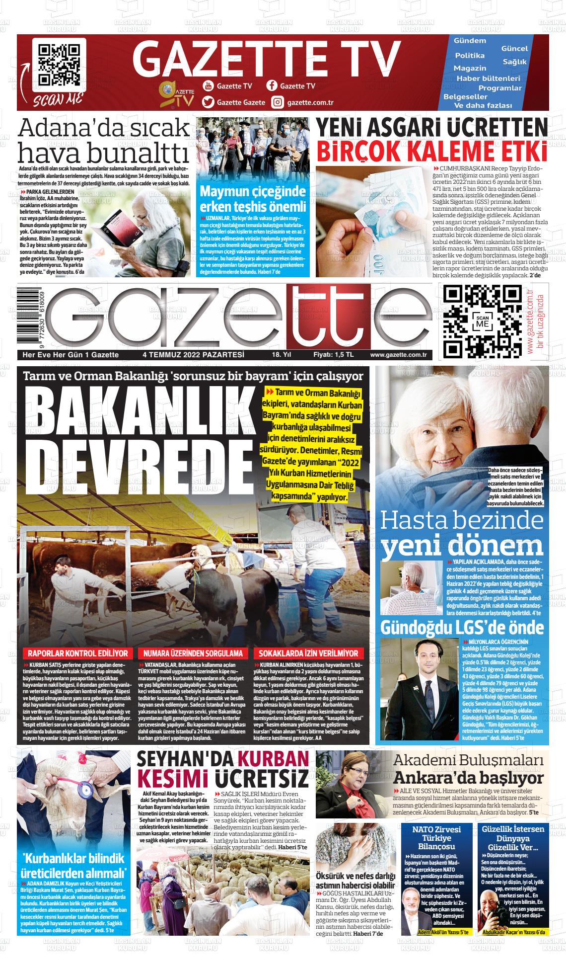 04 Temmuz 2022 Gazette Gazete Manşeti