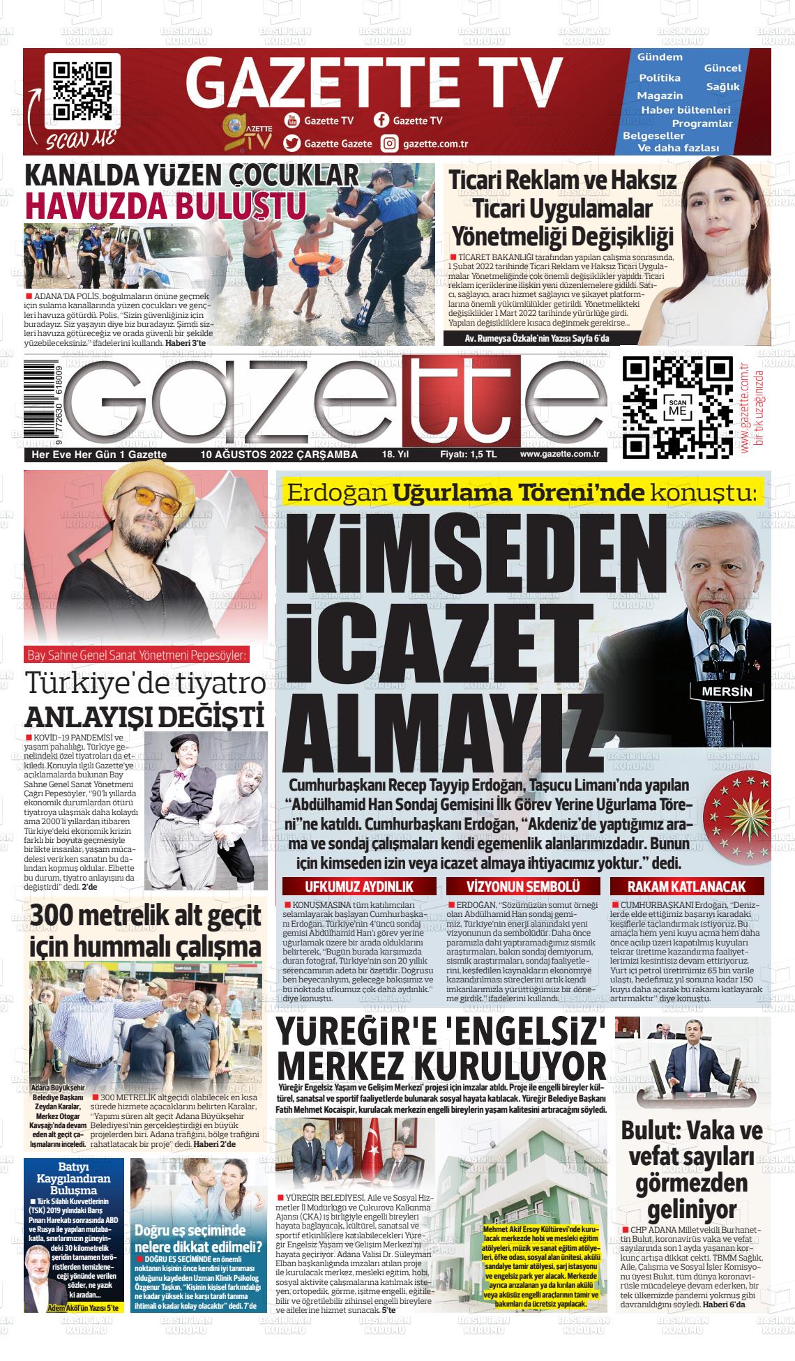 10 Ağustos 2022 Gazette Gazete Manşeti
