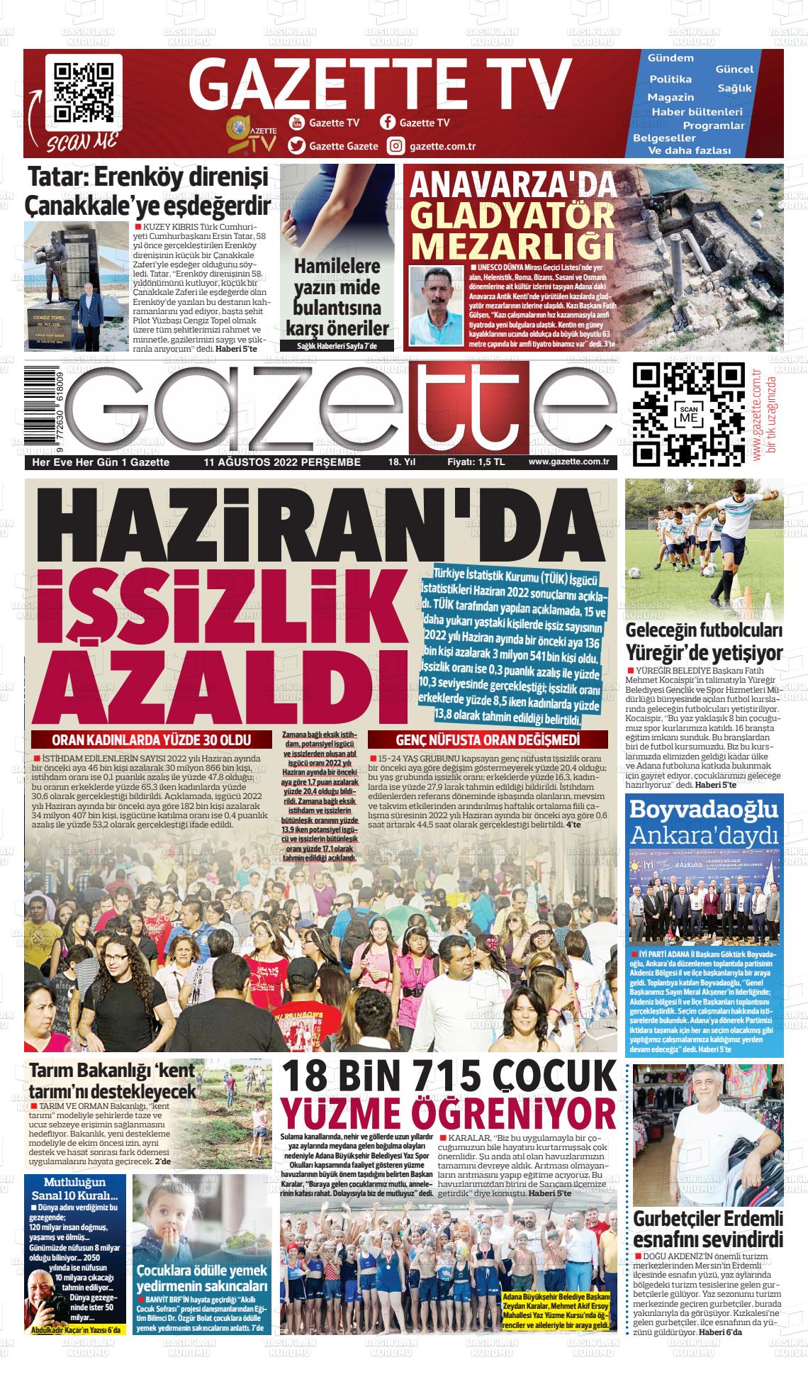 11 Ağustos 2022 Gazette Gazete Manşeti