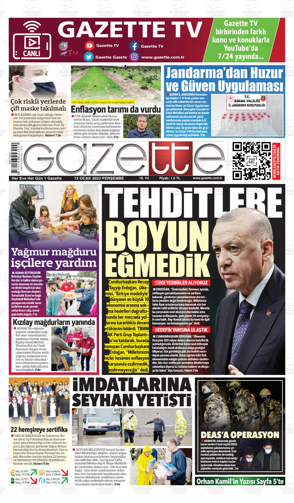 13 Ocak 2022 Gazette Gazete Manşeti