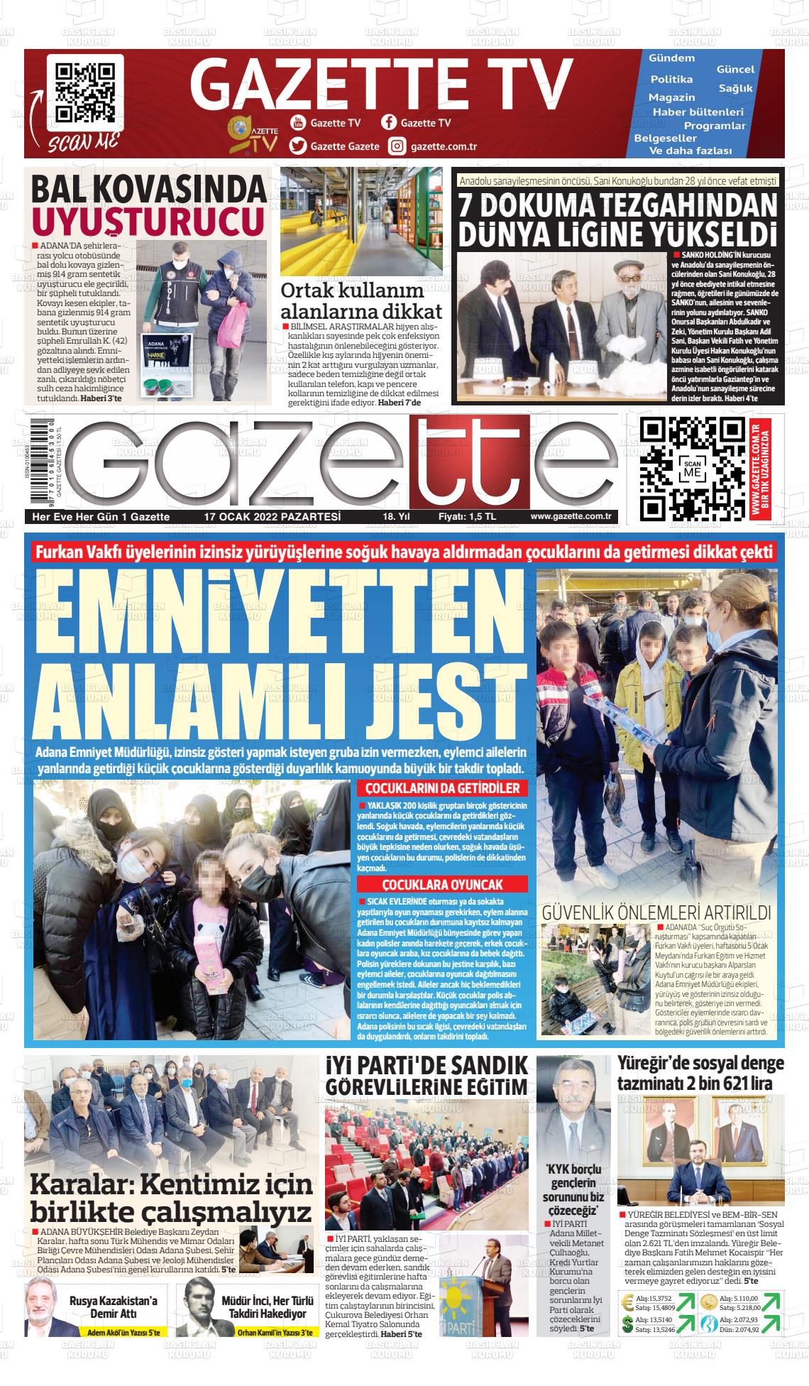 17 Ocak 2022 Gazette Gazete Manşeti