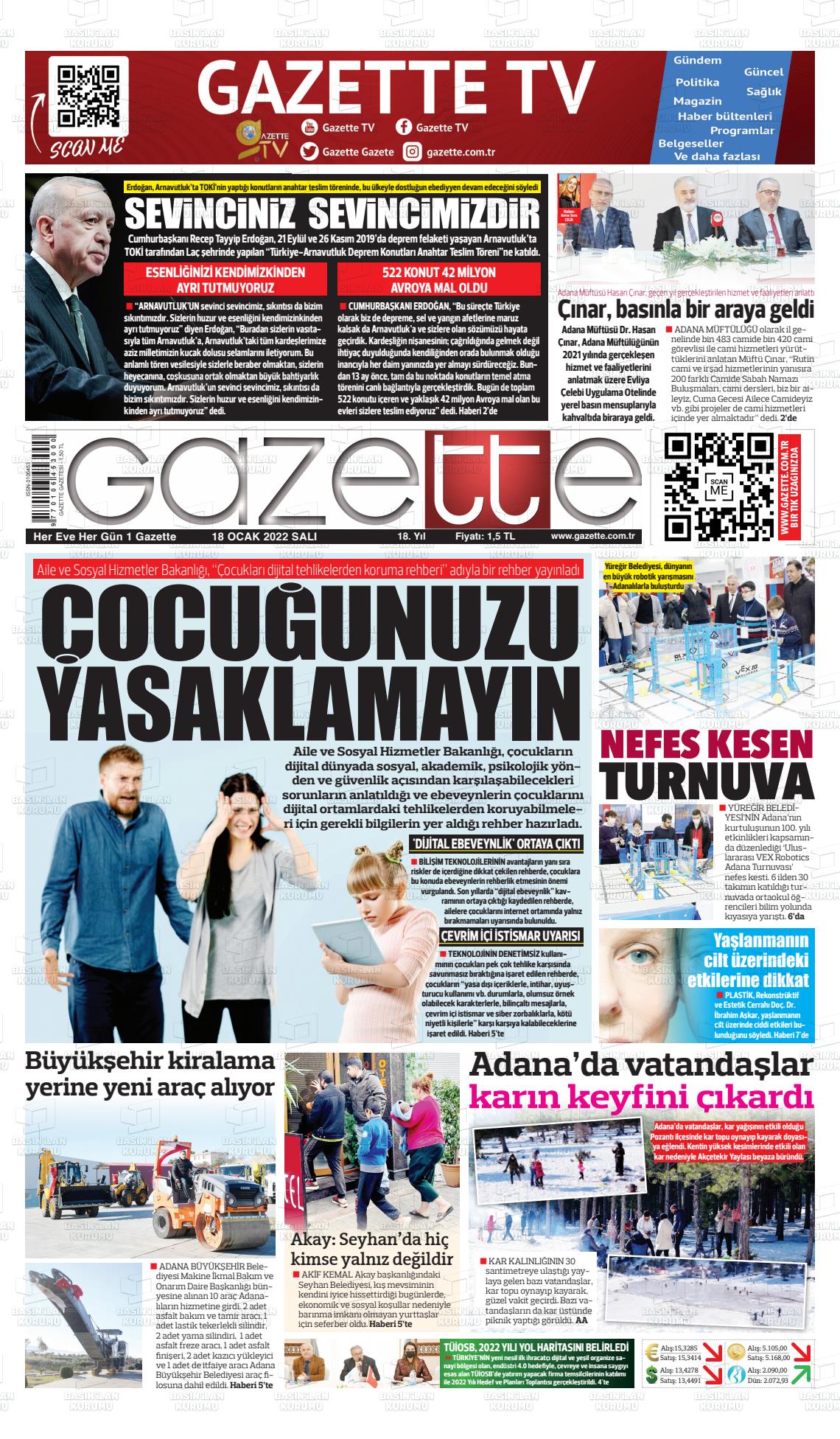 18 Ocak 2022 Gazette Gazete Manşeti