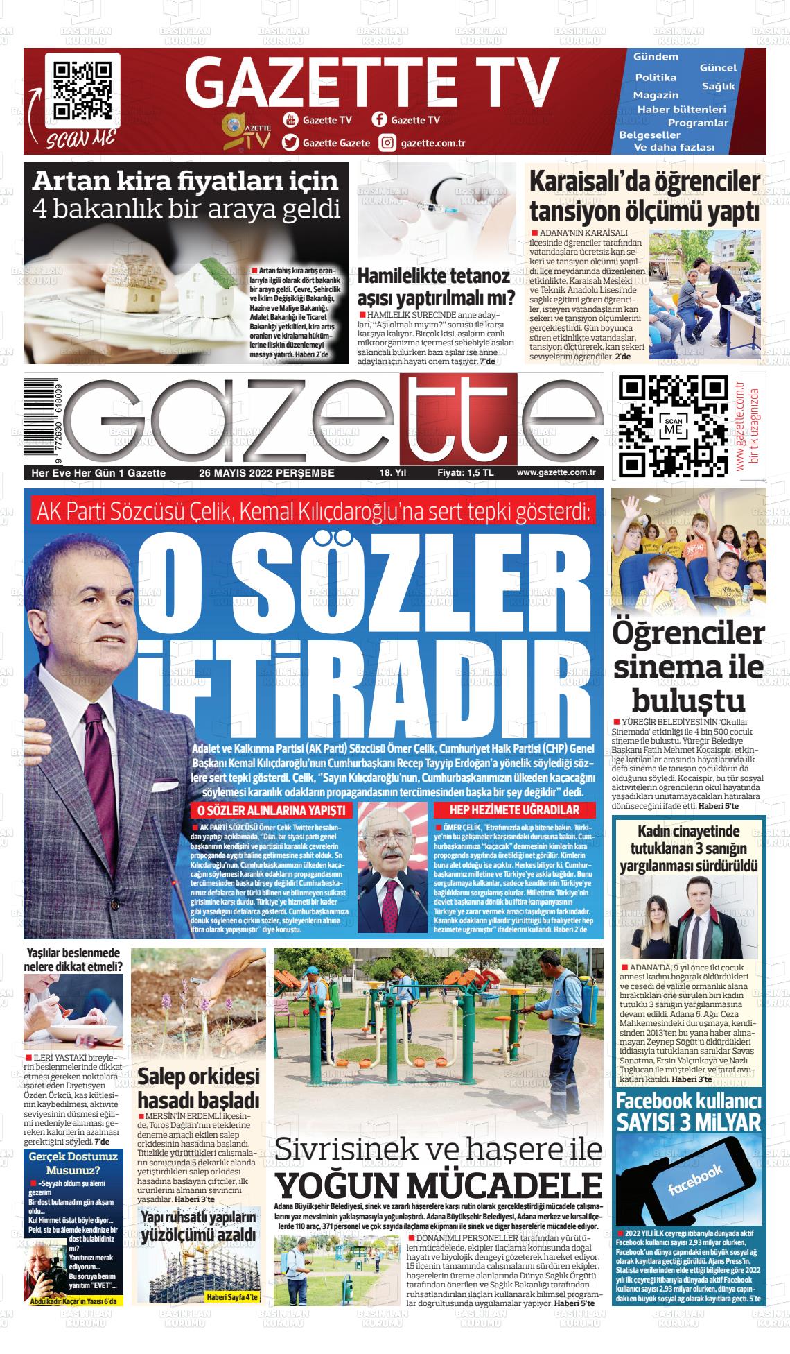 26 Mayıs 2022 Gazette Gazete Manşeti