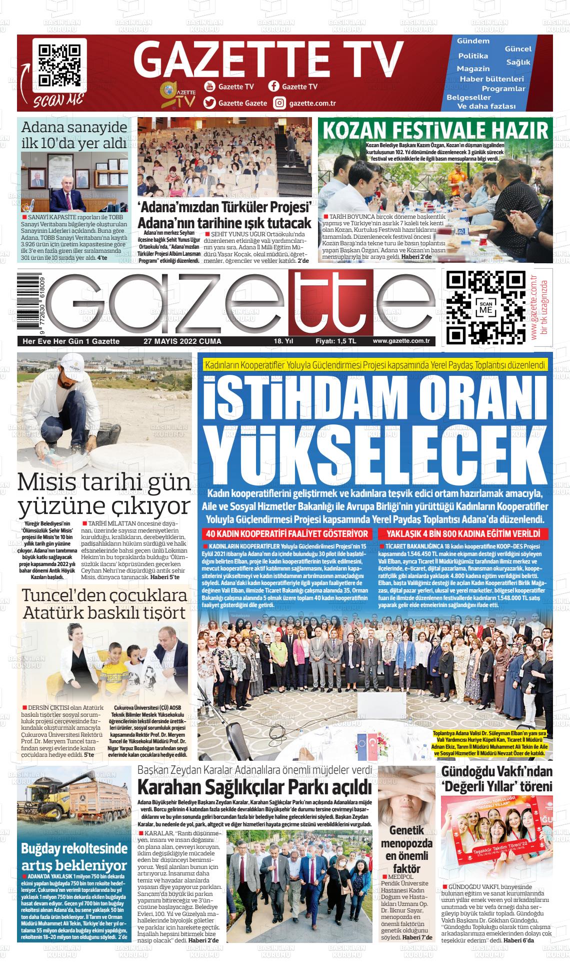 27 Mayıs 2022 Gazette Gazete Manşeti