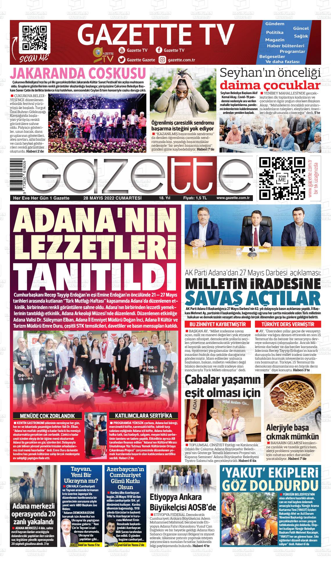 28 Mayıs 2022 Gazette Gazete Manşeti