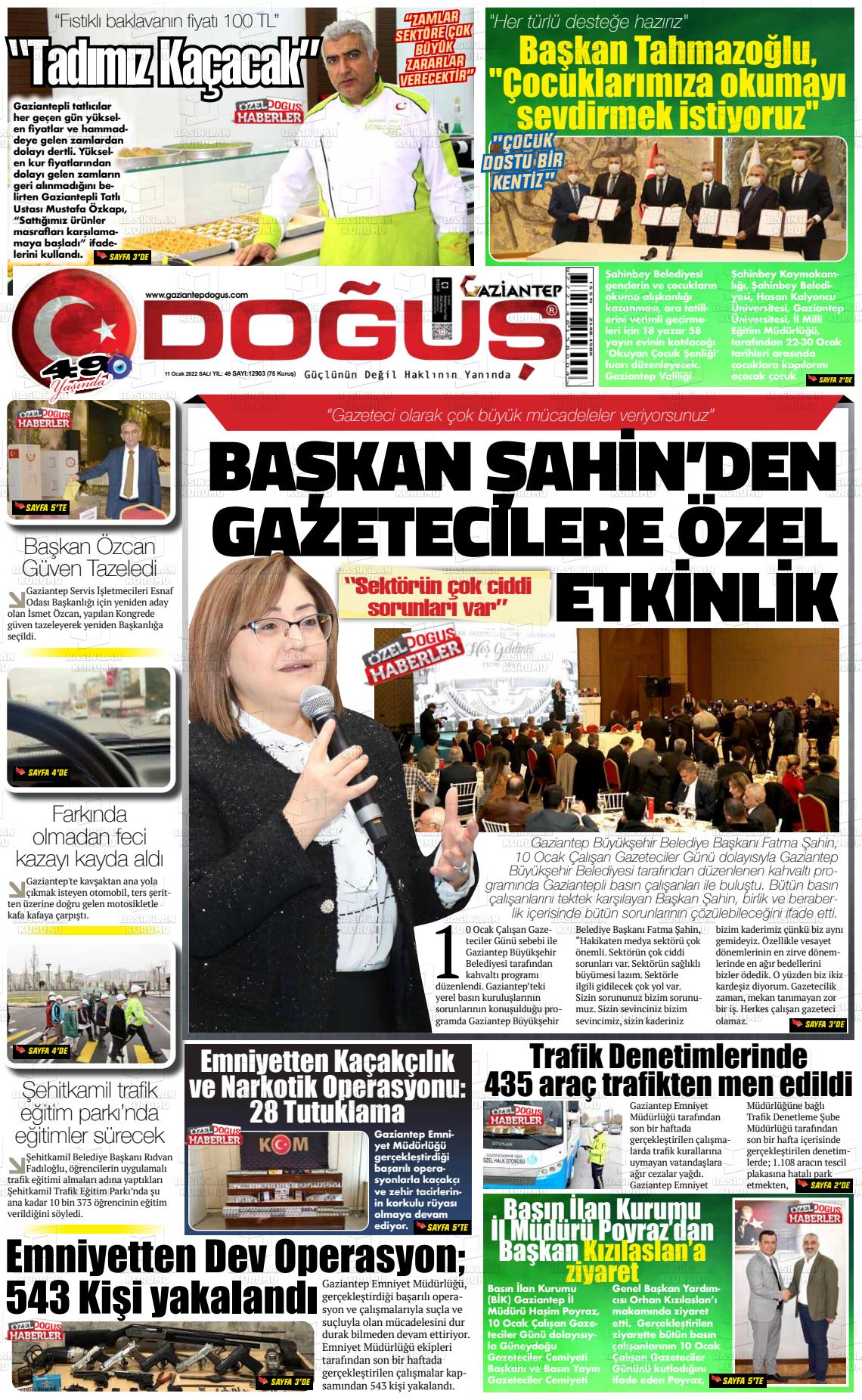 11 Ocak 2022 Gaziantep Doğuş Gazete Manşeti