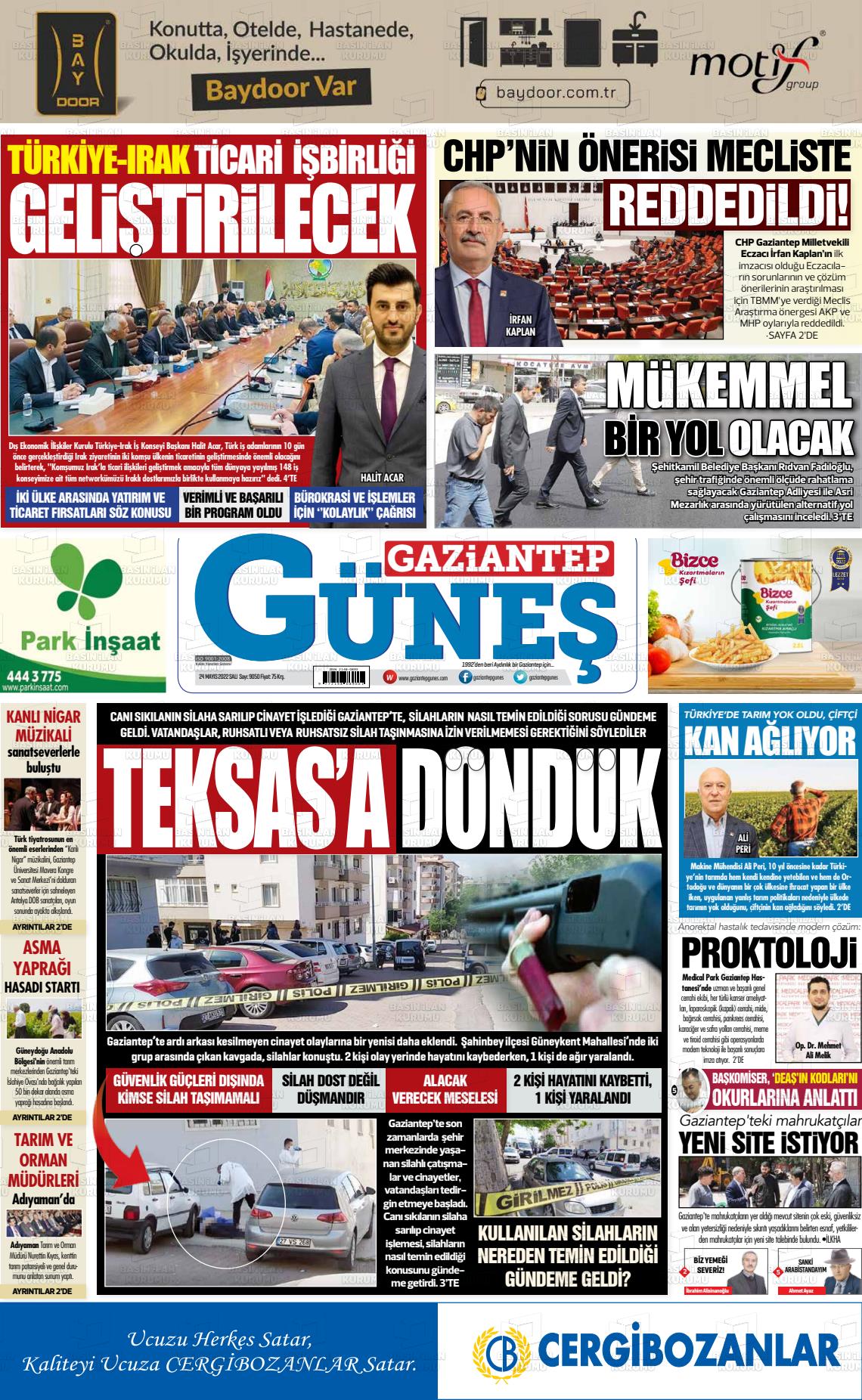 24 Mayıs 2022 Gaziantep Güneş Gazete Manşeti