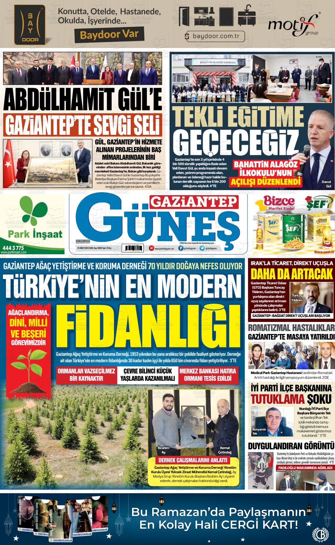 25 mart 2022 tarihli gaziantep güneş gazete manşetleri