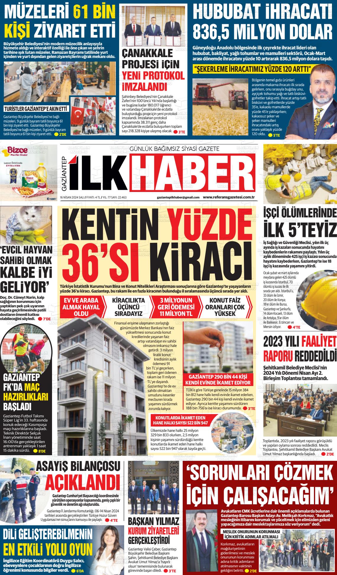 18 Nisan 2024 Gaziantep Sabah Gazete Manşeti