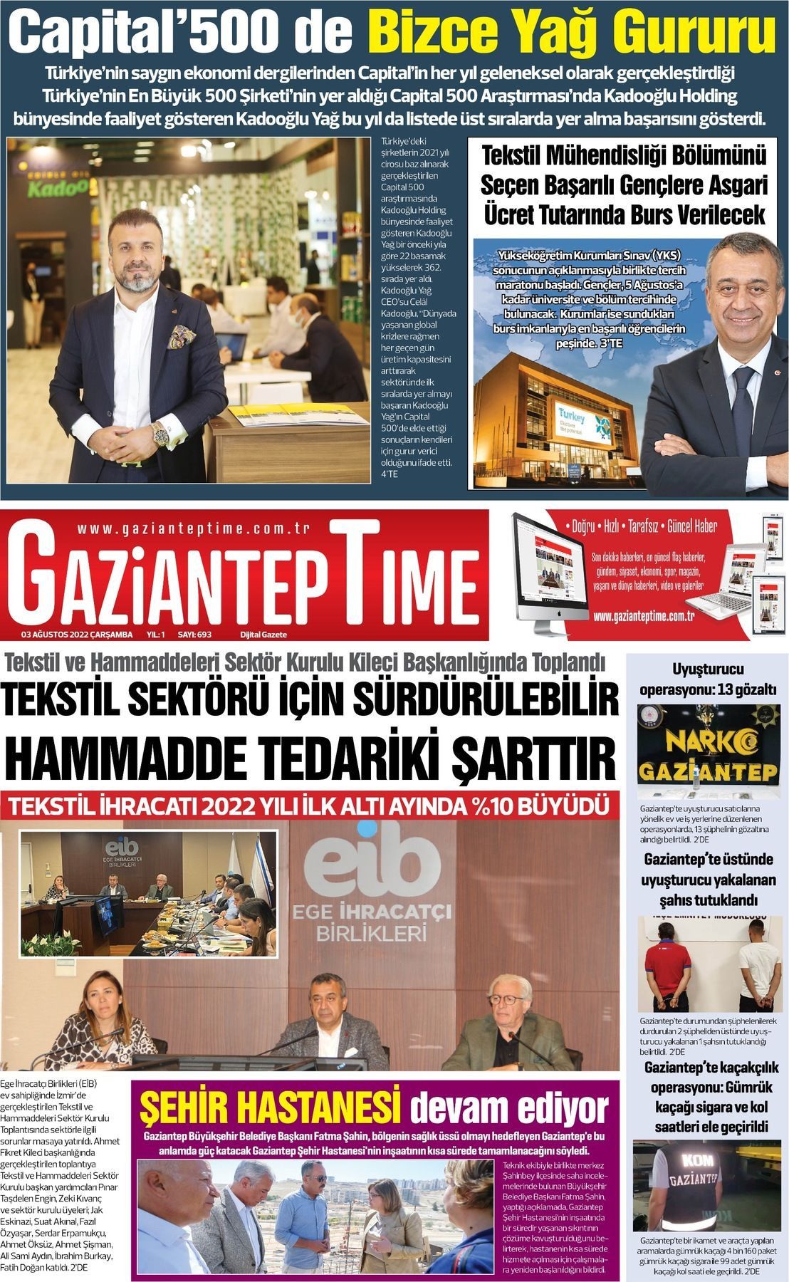 07 Ağustos 2022 Gaziantep Time Gazete Manşeti