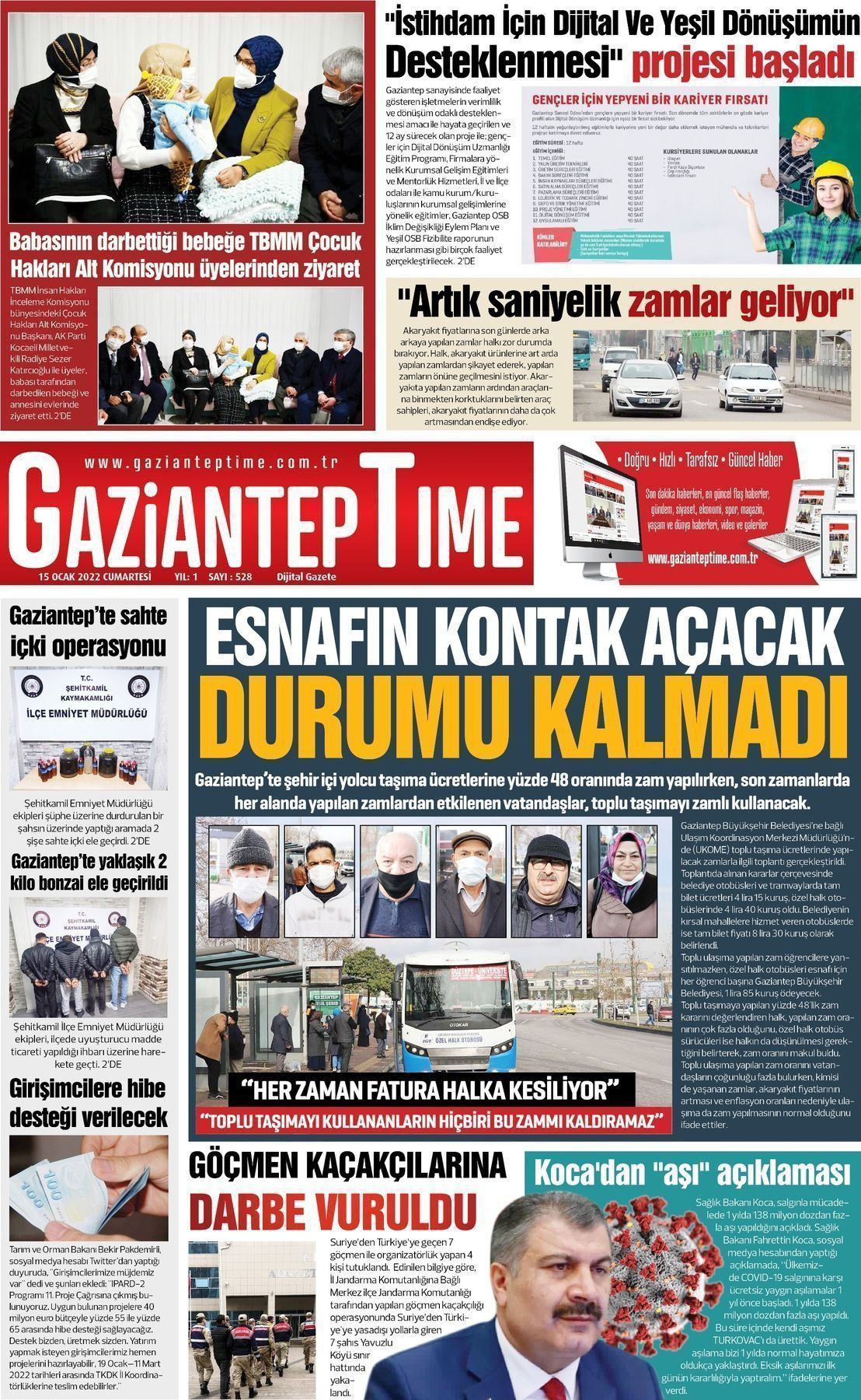 16 Ocak 2022 Gaziantep Time Gazete Manşeti