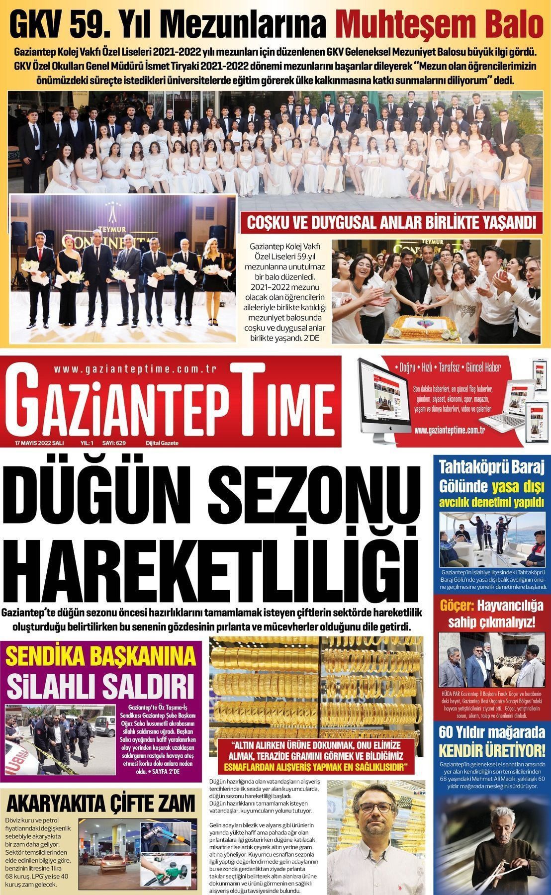 17 Mayıs 2022 Gaziantep Time Gazete Manşeti