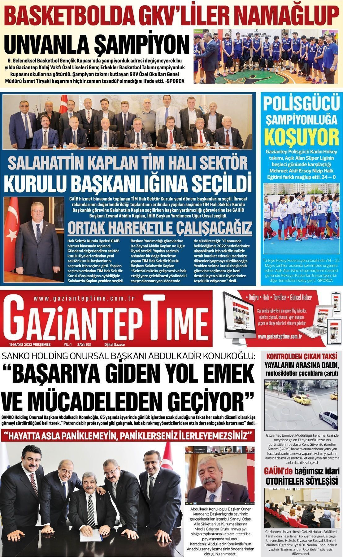19 Mayıs 2022 Gaziantep Time Gazete Manşeti