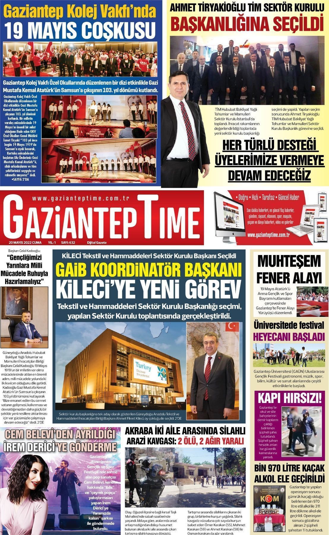 20 Mayıs 2022 Gaziantep Time Gazete Manşeti