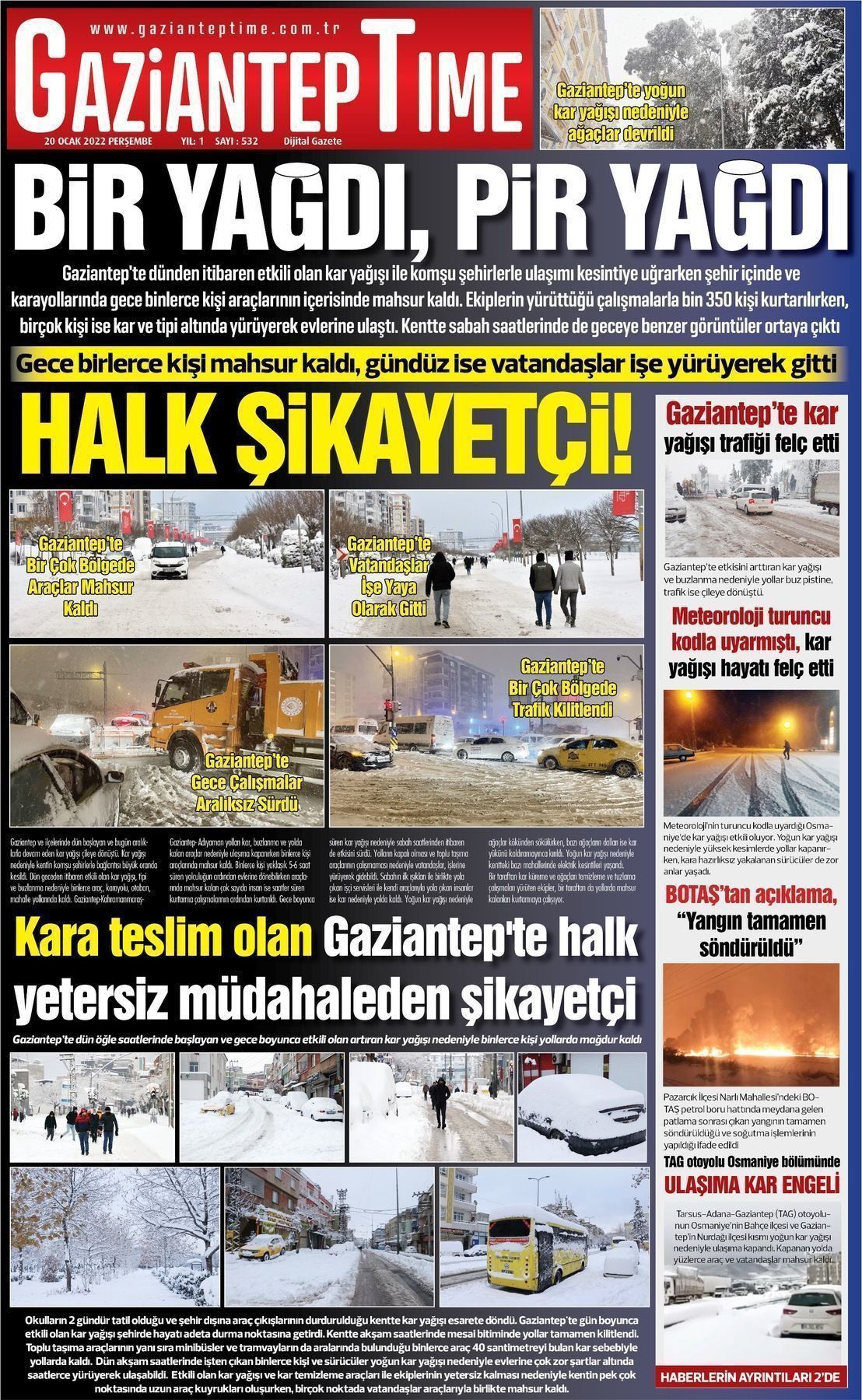 20 Ocak 2022 Gaziantep Time Gazete Manşeti