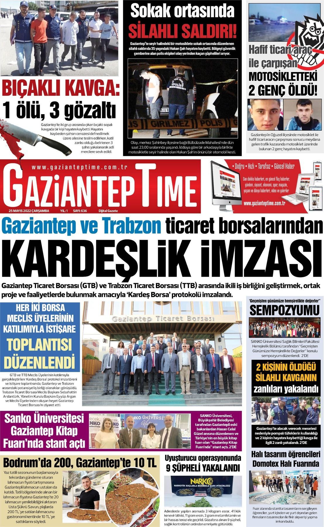 25 Mayıs 2022 Gaziantep Time Gazete Manşeti