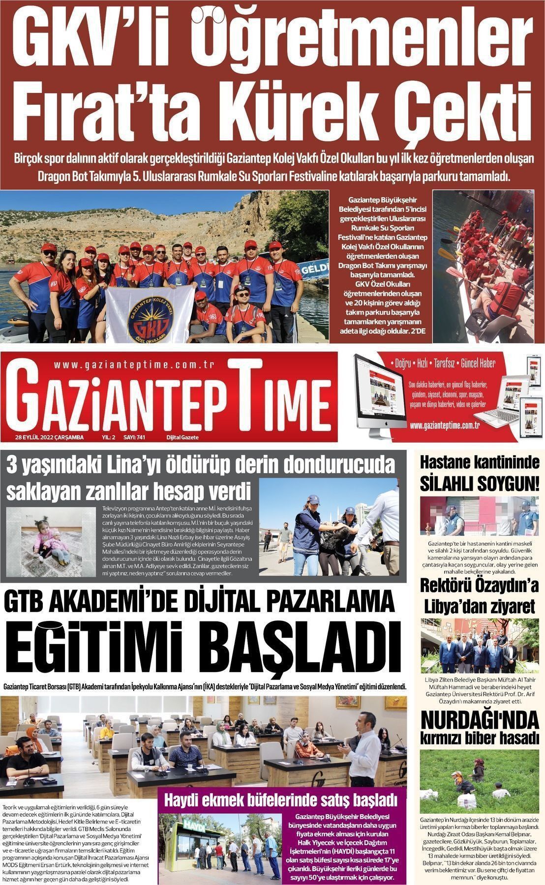28 Eylül 2022 Gaziantep Time Gazete Manşeti