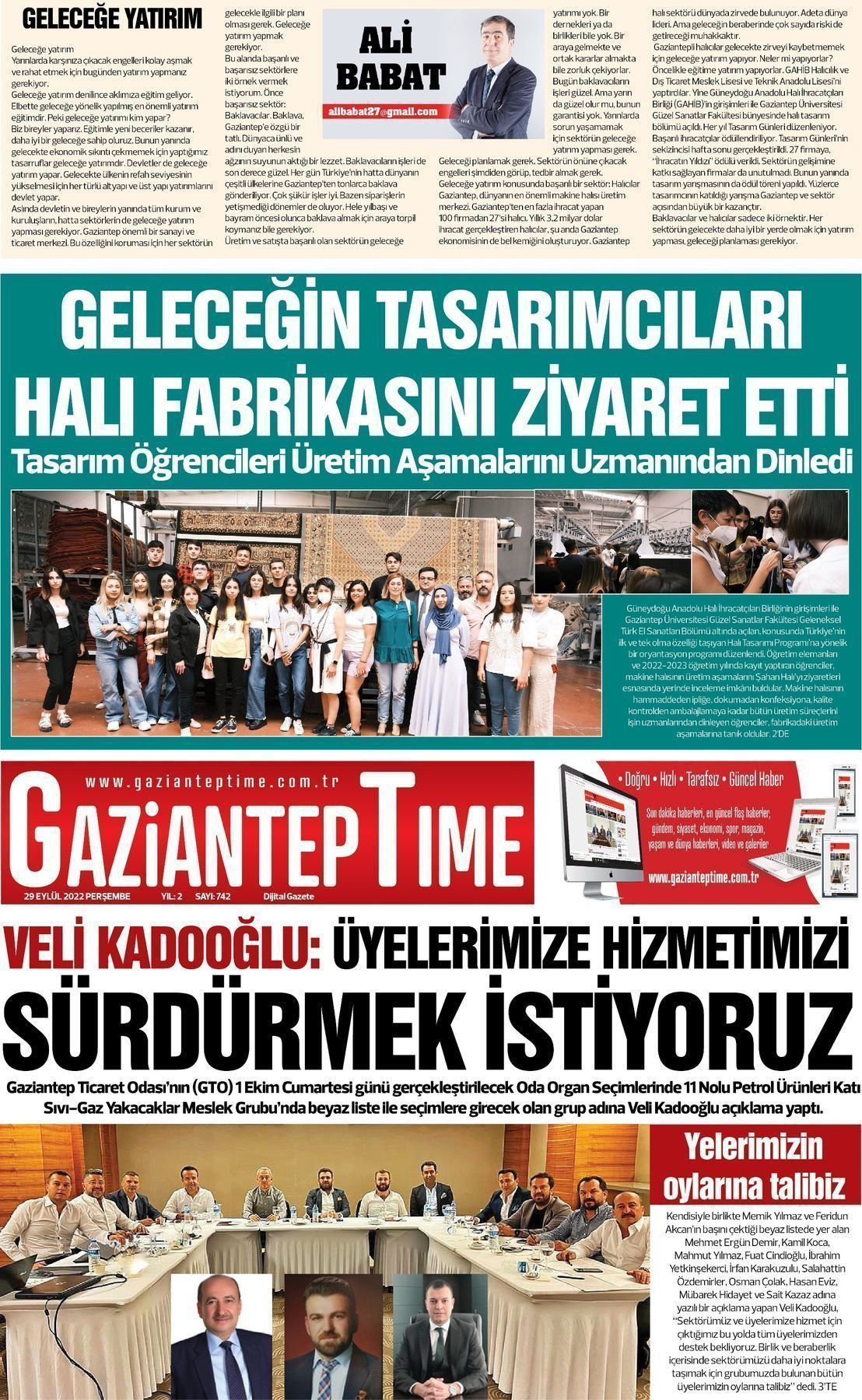 29 Eylül 2022 Gaziantep Time Gazete Manşeti
