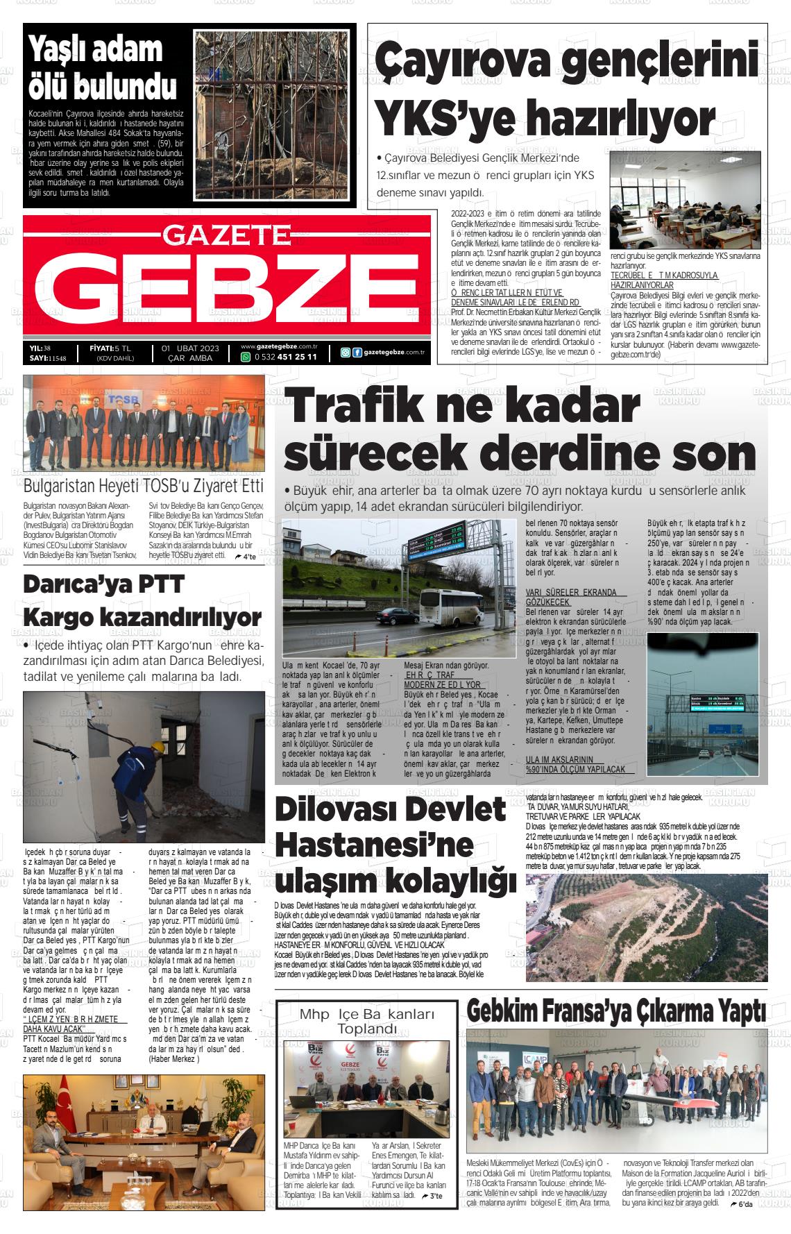 01 Şubat 2023 Gebze Gazete Manşeti