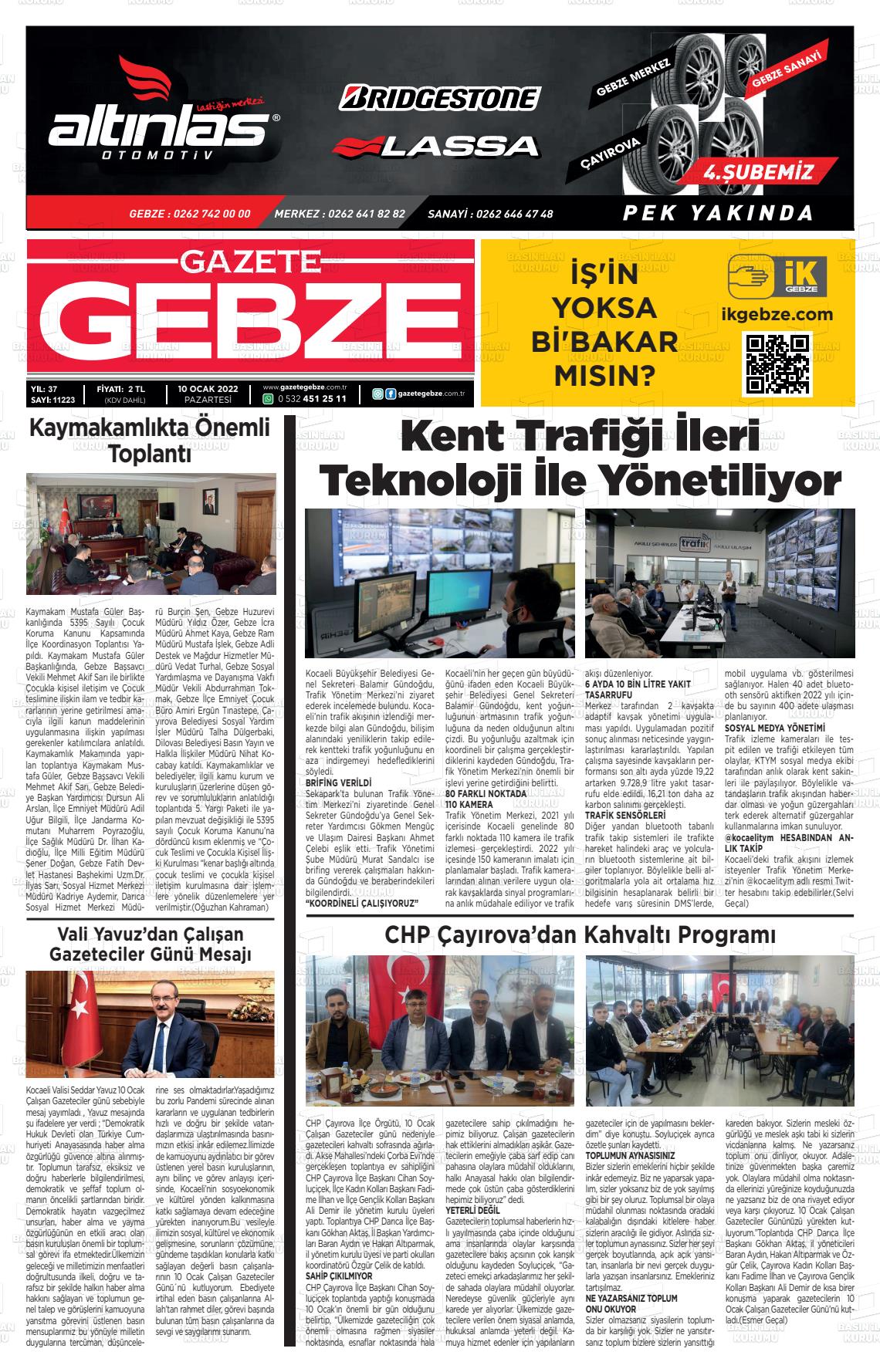 10 Ocak 2022 Gebze Gazete Manşeti