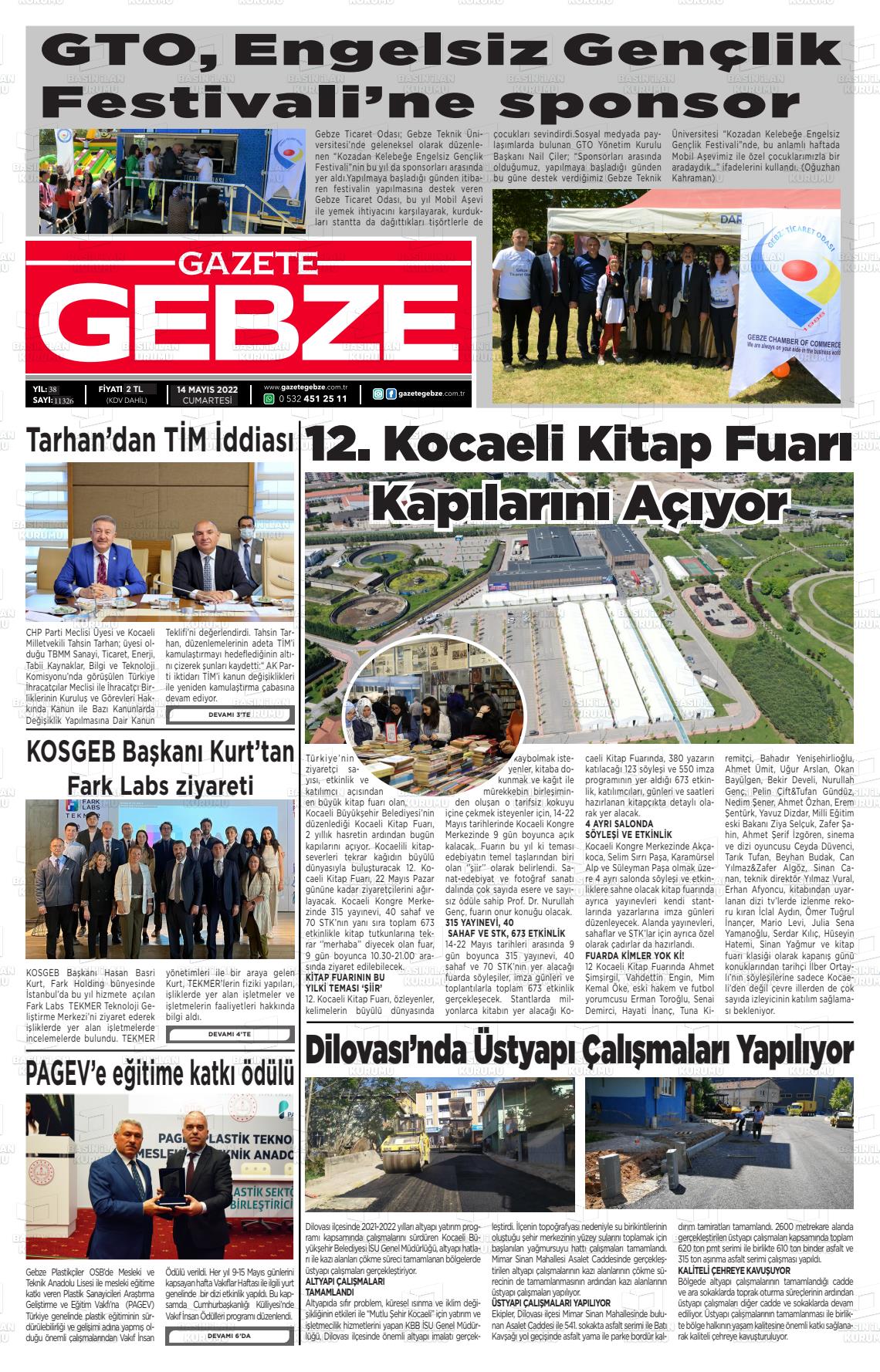 14 Mayıs 2022 Gebze Gazete Manşeti