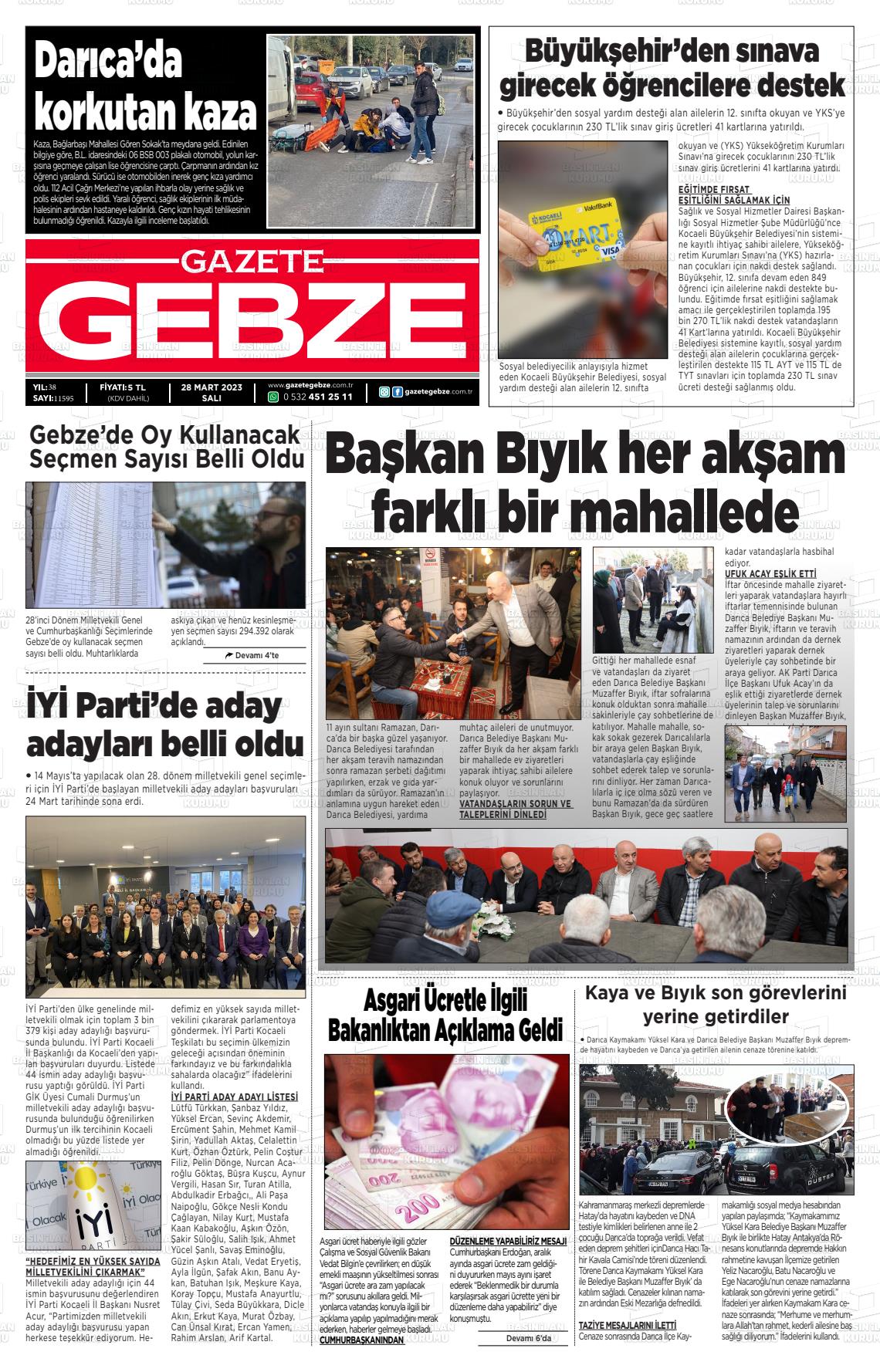 28 Mart 2023 Gebze Gazete Manşeti