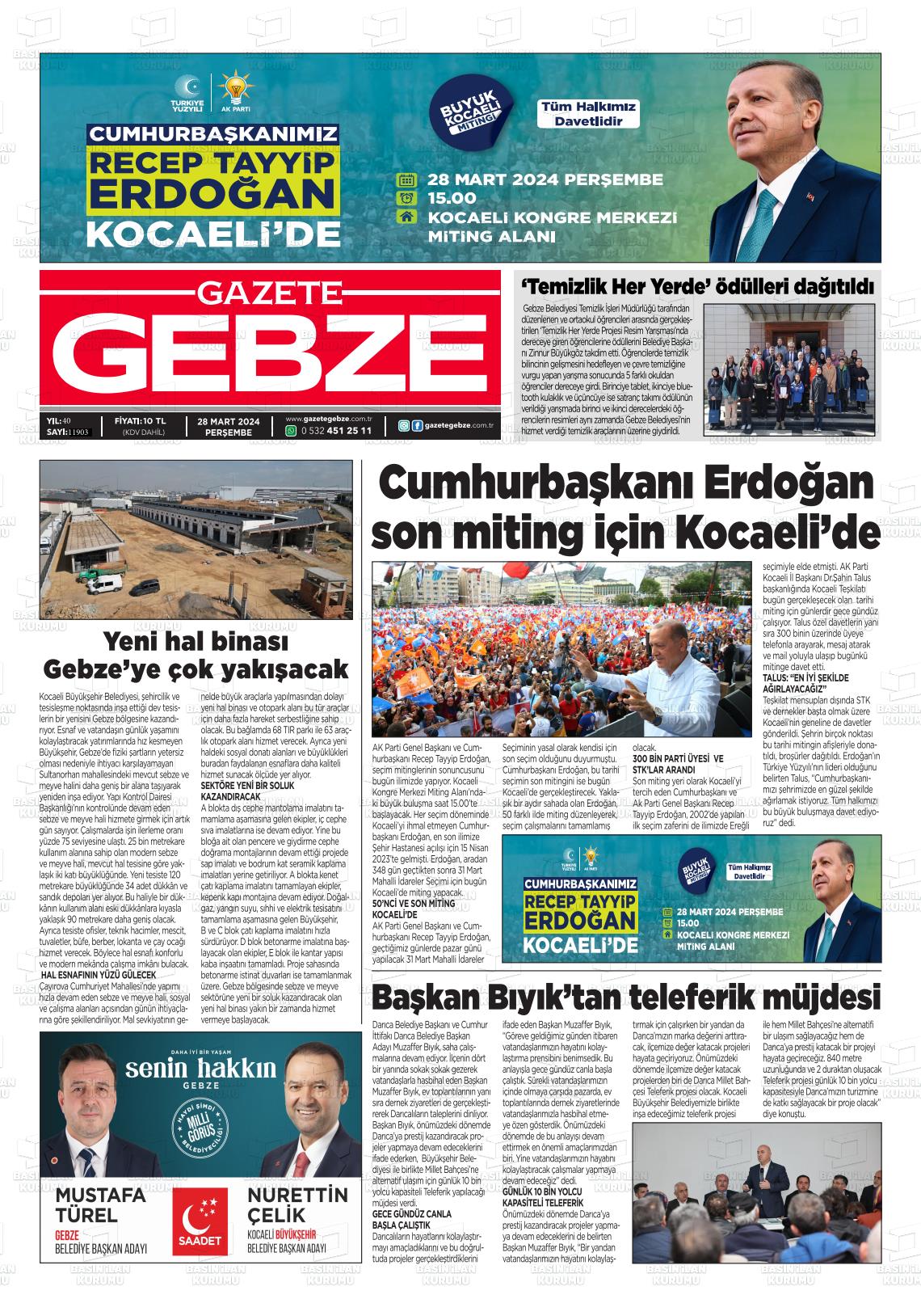 28 Mart 2024 Gebze Gazete Manşeti