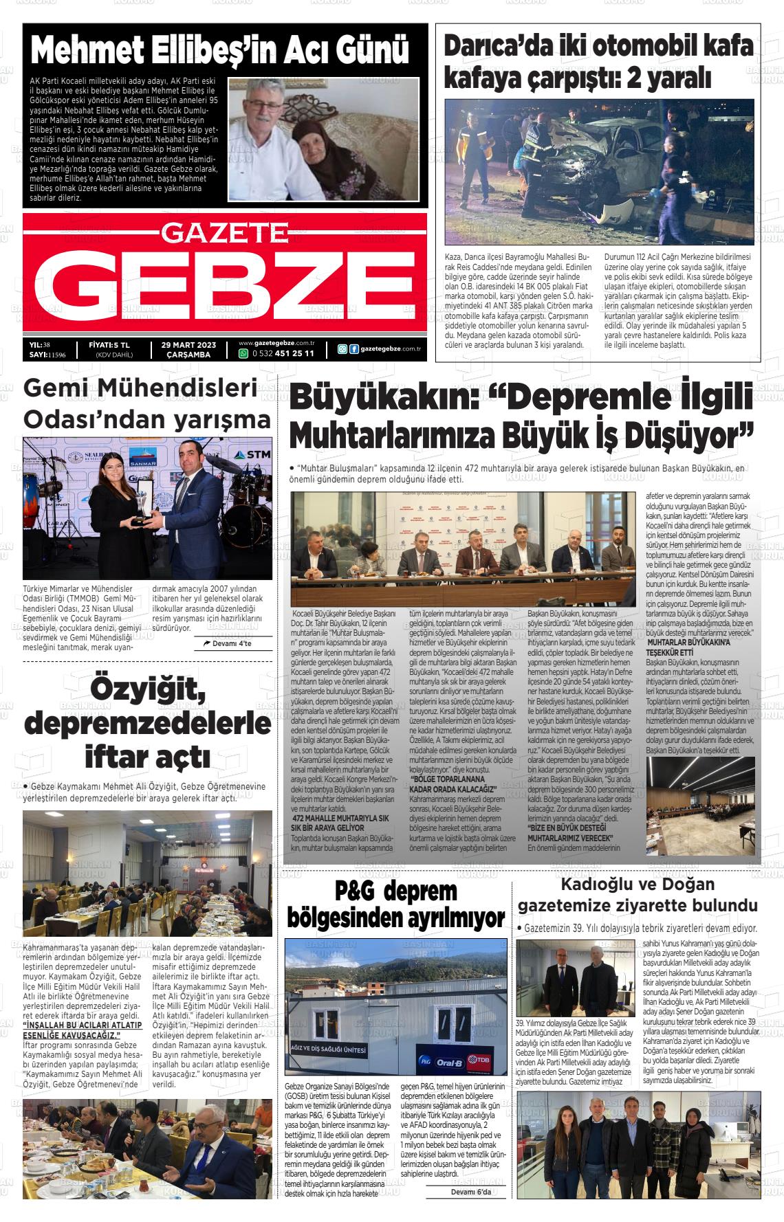 29 Mart 2023 Gebze Gazete Manşeti