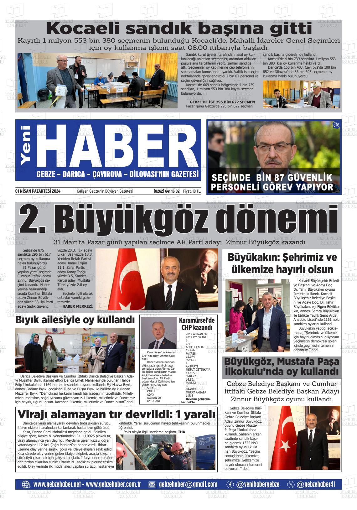 01 Nisan 2024 Gebze Haber Gazete Manşeti