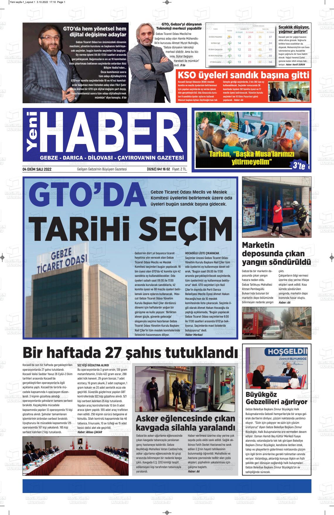 04 Ekim 2022 Gebze Haber Gazete Manşeti