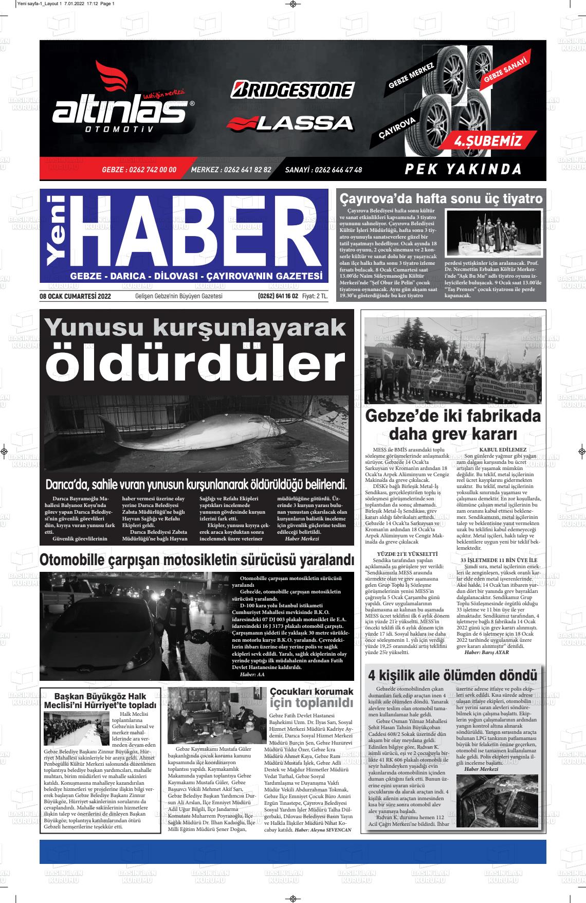 08 Ocak 2022 Gebze Haber Gazete Manşeti