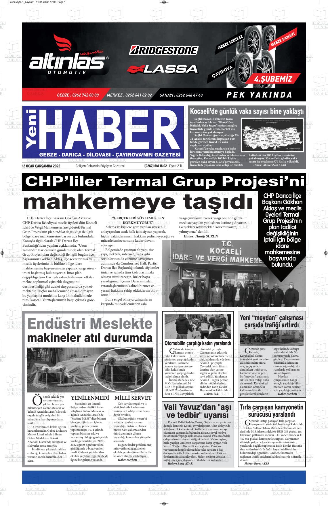 12 Ocak 2022 Gebze Haber Gazete Manşeti