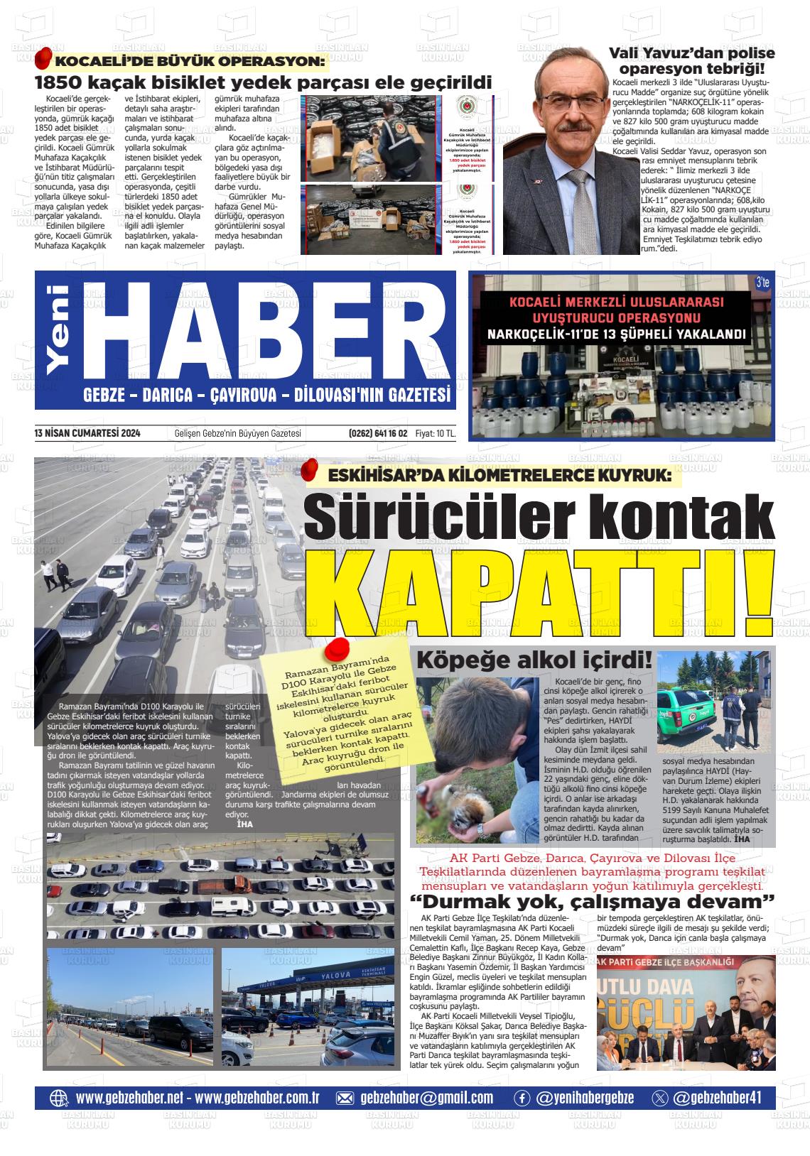 13 Nisan 2024 Gebze Haber Gazete Manşeti